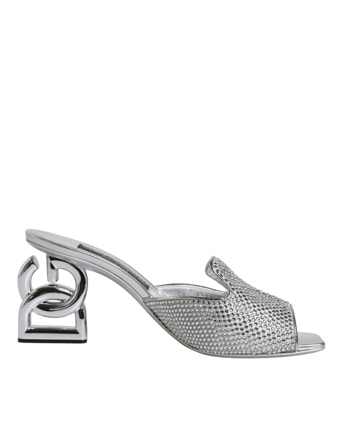 Dolce &amp; Gabbana Silver Viscose Logo Heels Slide Sandals Shoes