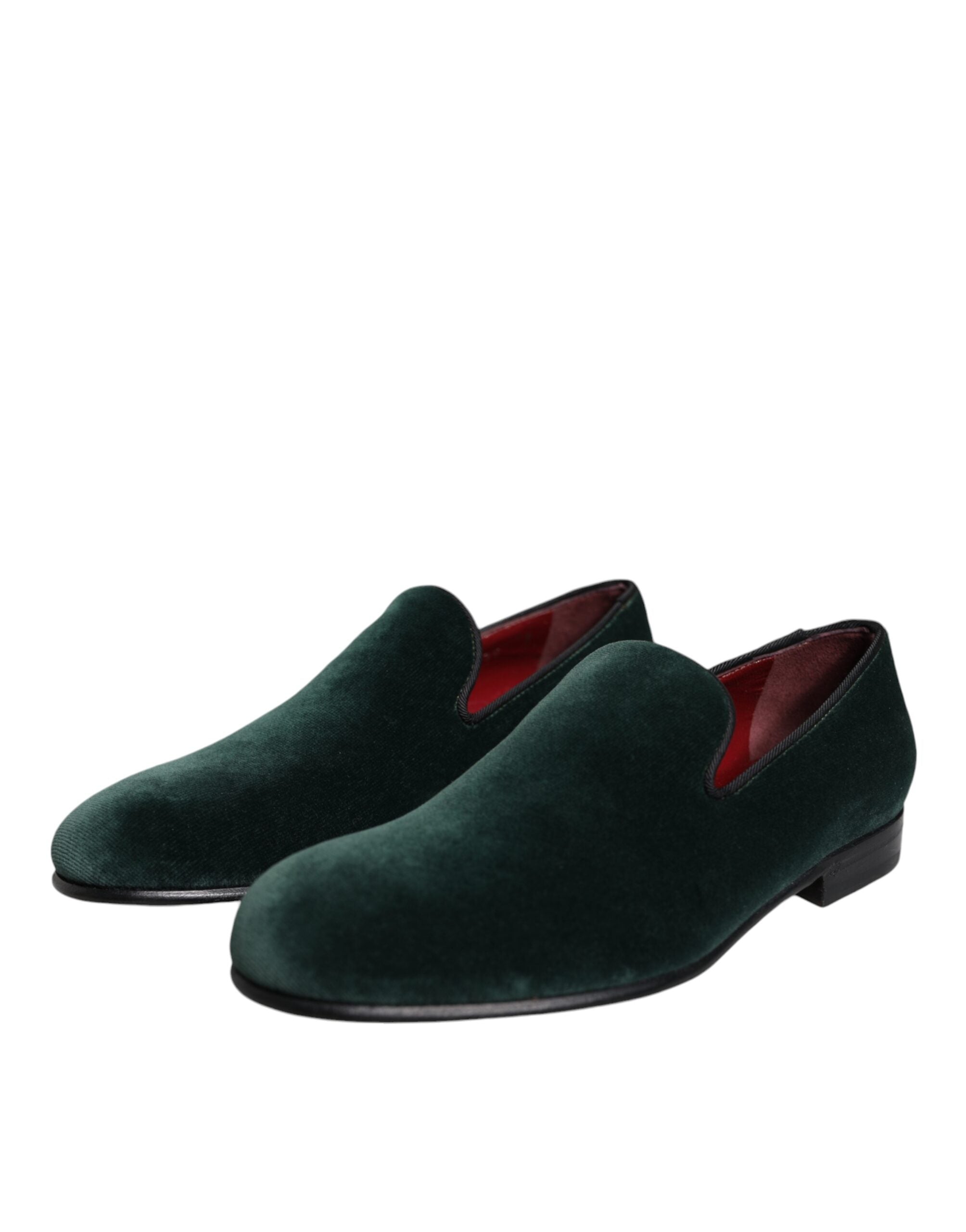 Dolce &amp; Gabbana Green Velvet Slip On Loafers Flats Shoes