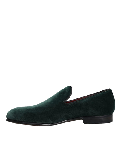 Dolce &amp; Gabbana Green Velvet Slip On Loafers Flats Shoes