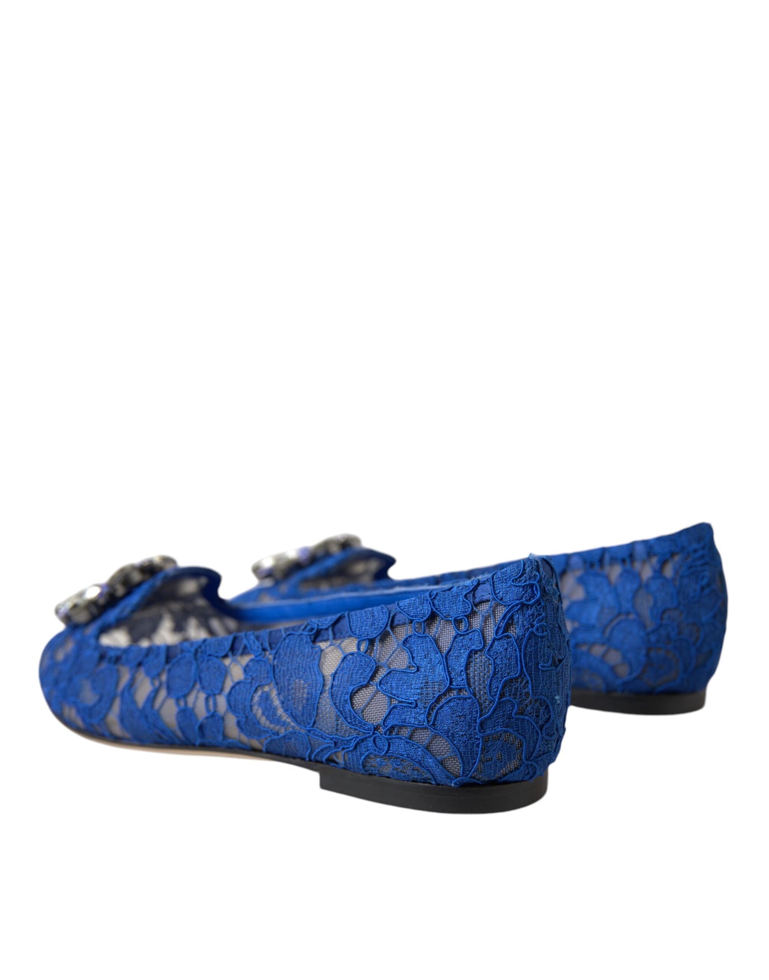 Dolce &amp; Gabbana Blue Lace Crystal Ballet Flats Loafers Shoes