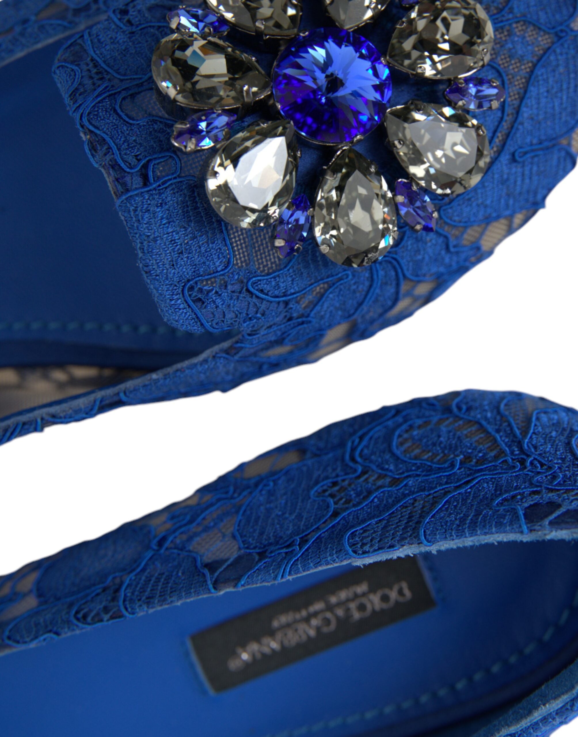 Dolce &amp; Gabbana Blue Lace Crystal Ballet Flats Loafers Shoes