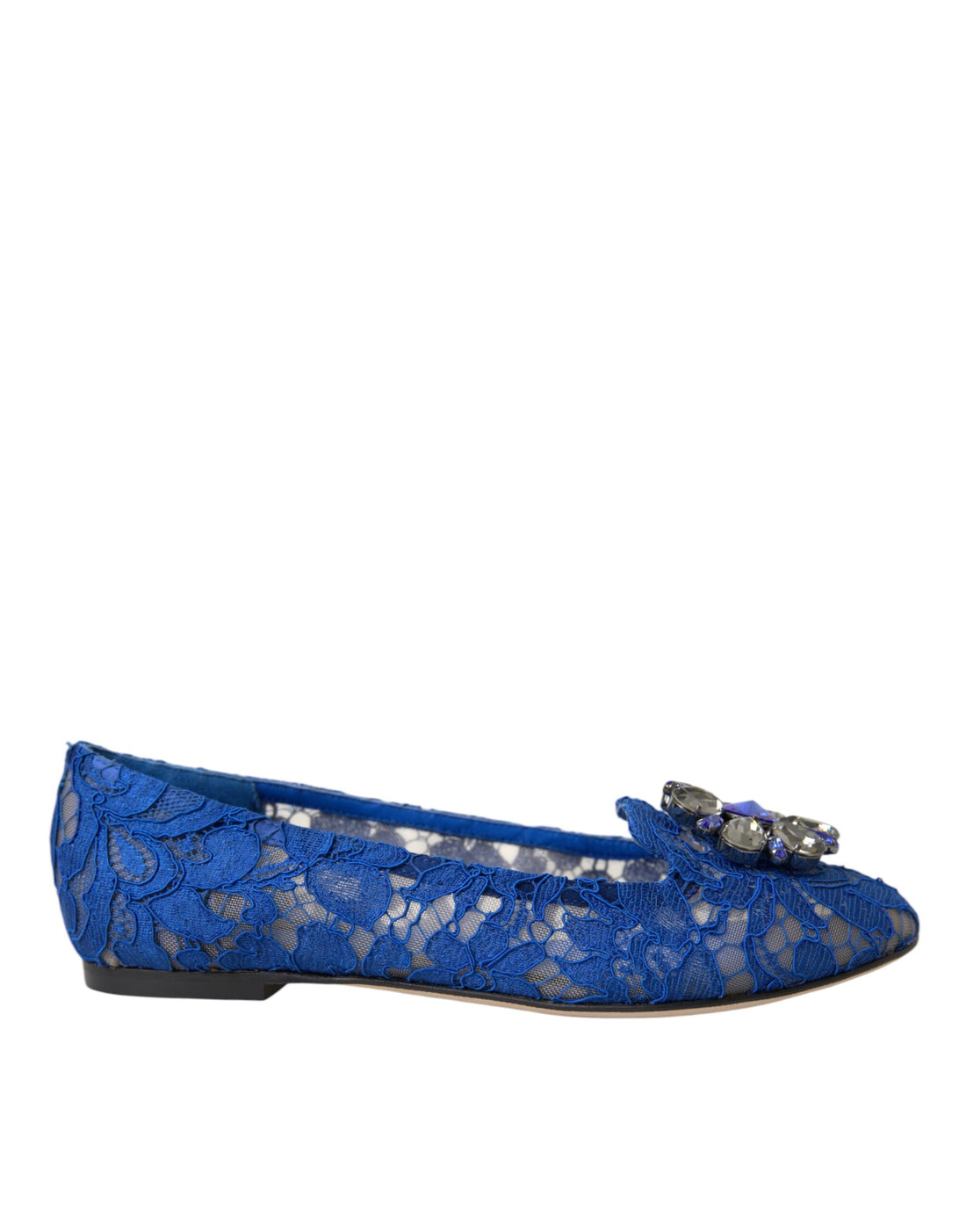 Dolce &amp; Gabbana Blue Lace Crystal Ballet Flats Loafers Shoes