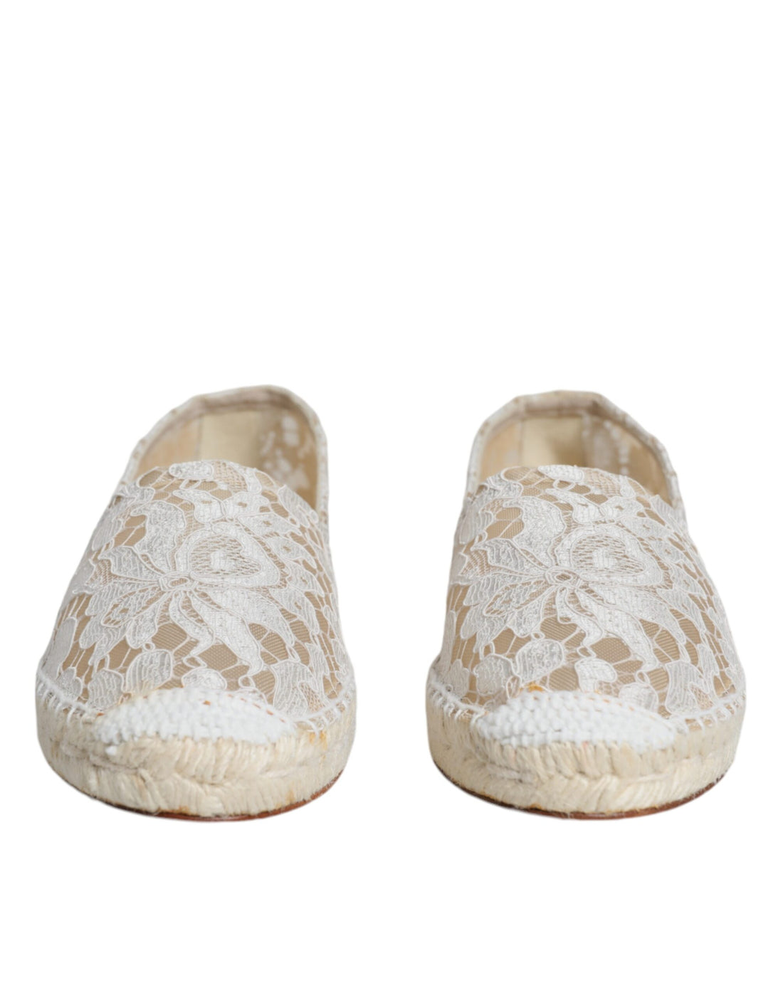 Dolce &amp; Gabbana White Lace Viscose Espadrilles Flats Shoes