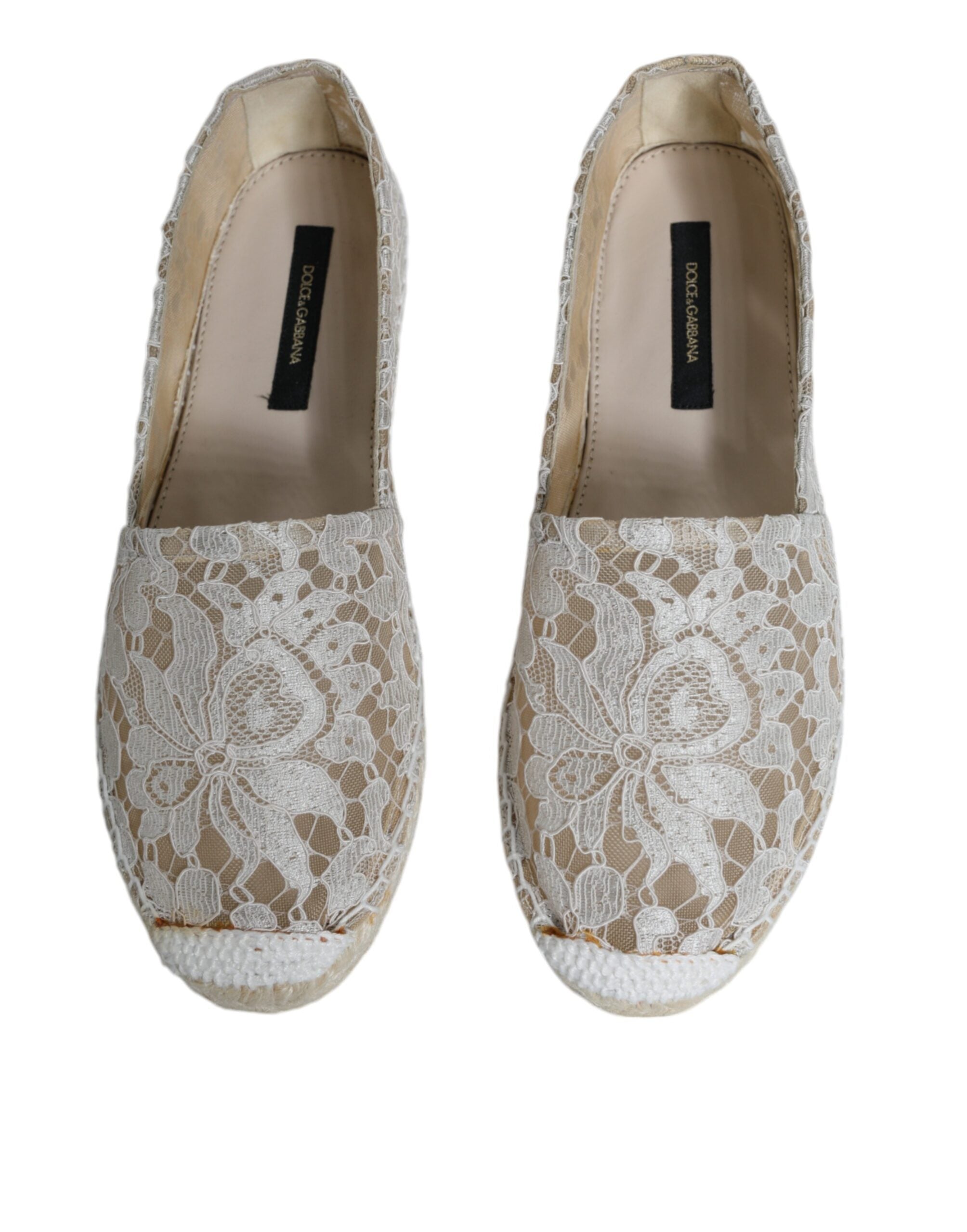 Dolce &amp; Gabbana White Lace Viscose Espadrilles Flats Shoes