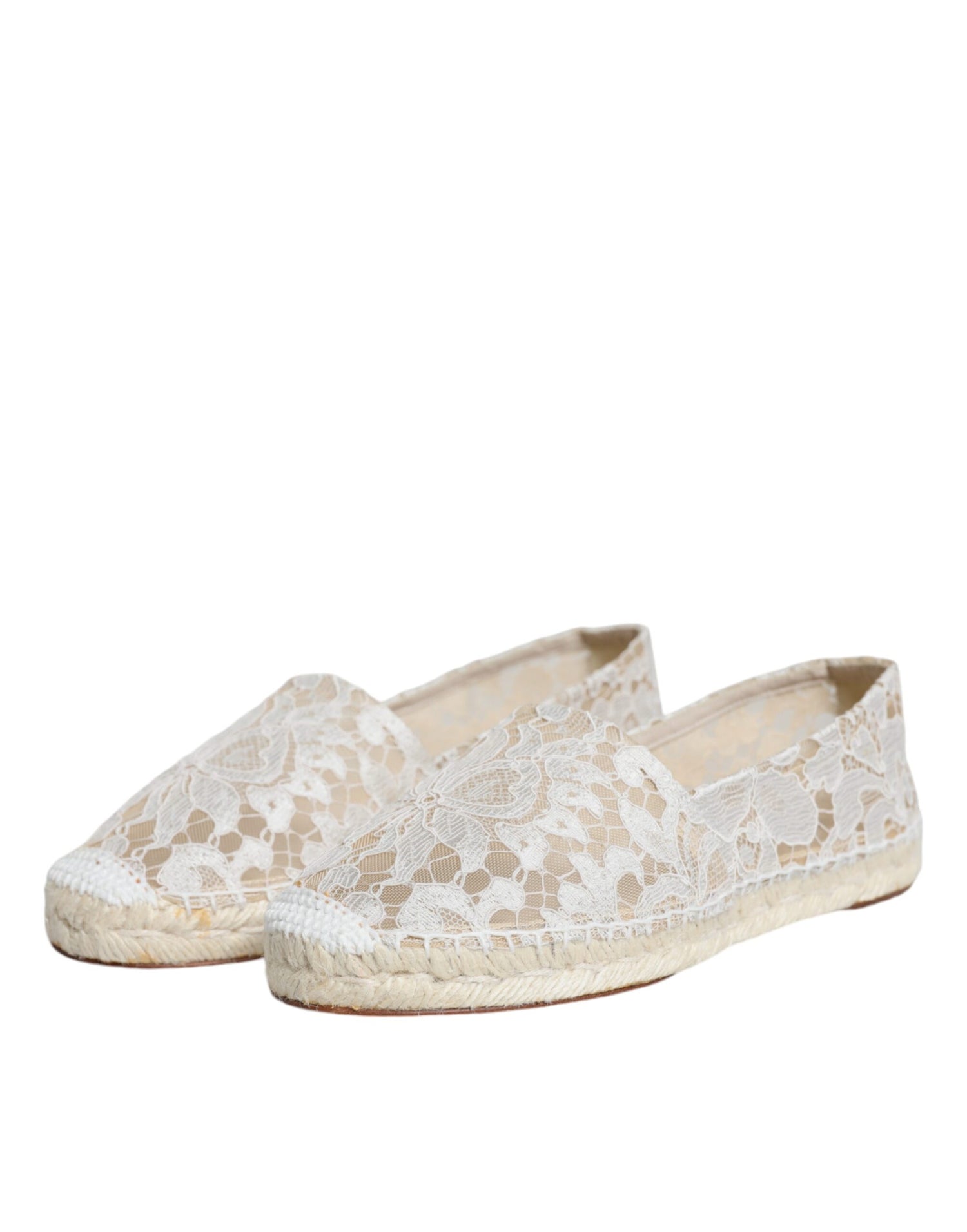 Dolce &amp; Gabbana White Lace Viscose Espadrilles Flats Shoes