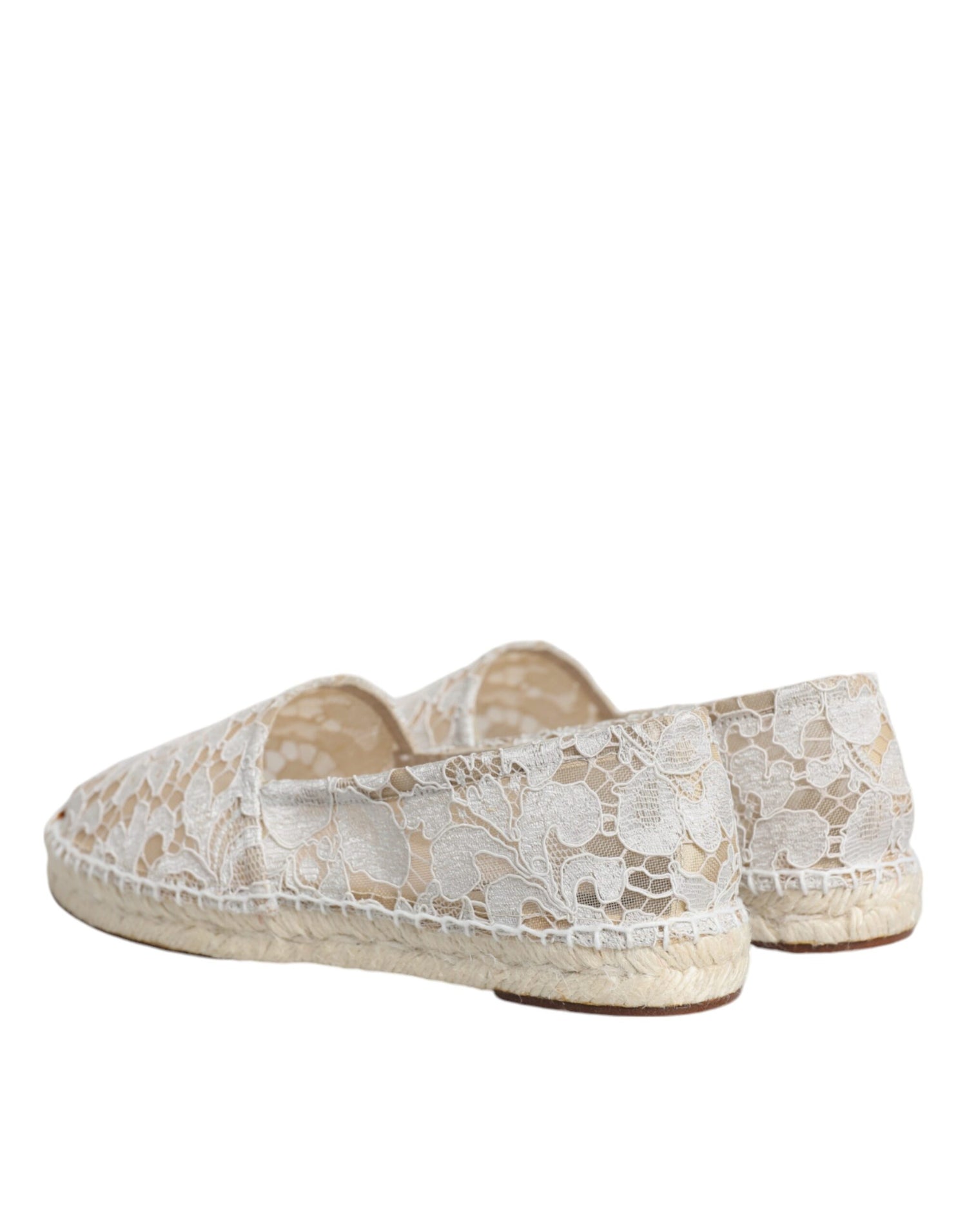 Dolce &amp; Gabbana White Lace Viscose Espadrilles Flats Shoes