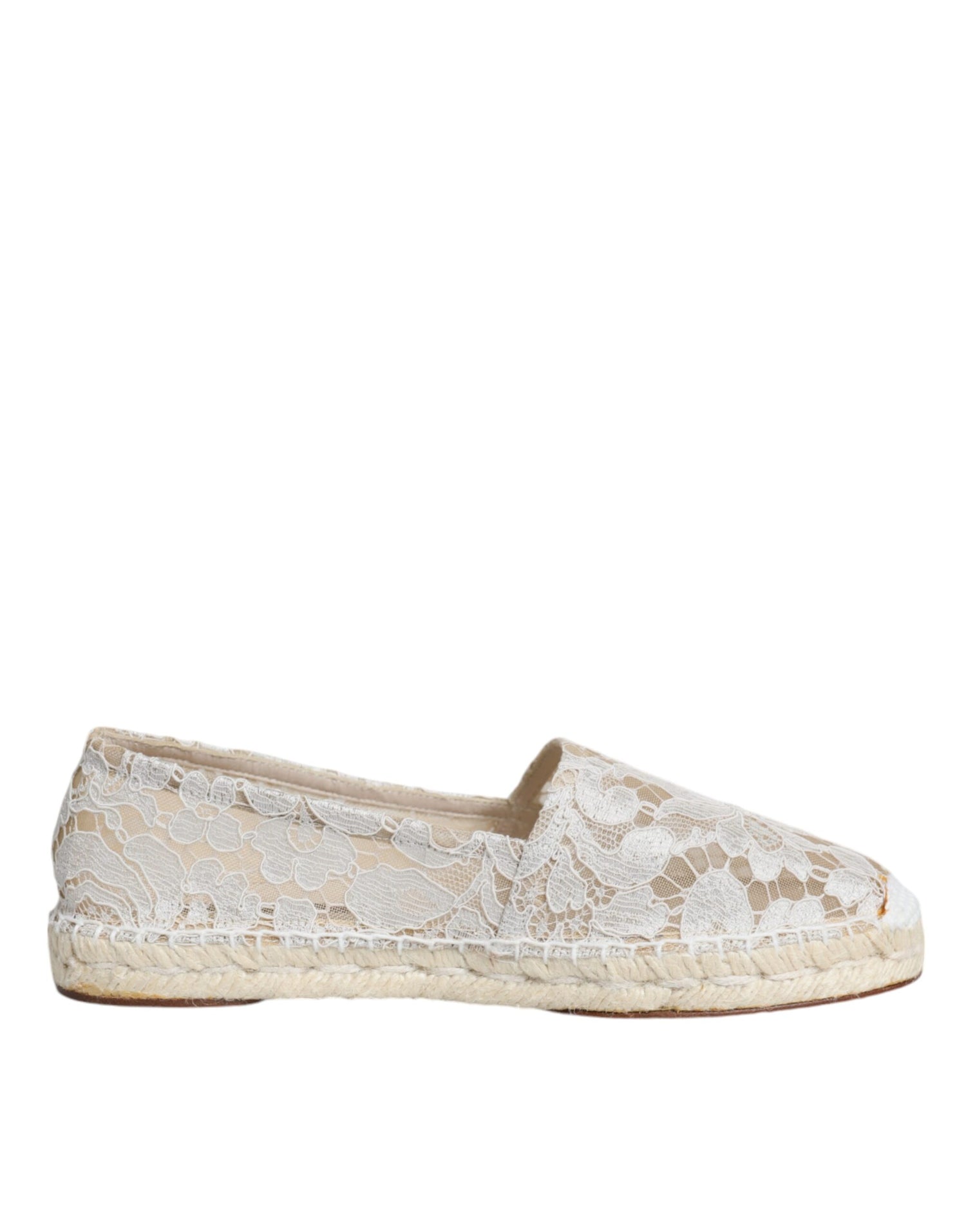 Dolce &amp; Gabbana White Lace Viscose Espadrilles Flats Shoes