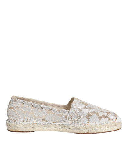 Dolce &amp; Gabbana White Lace Viscose Espadrilles Flats Shoes