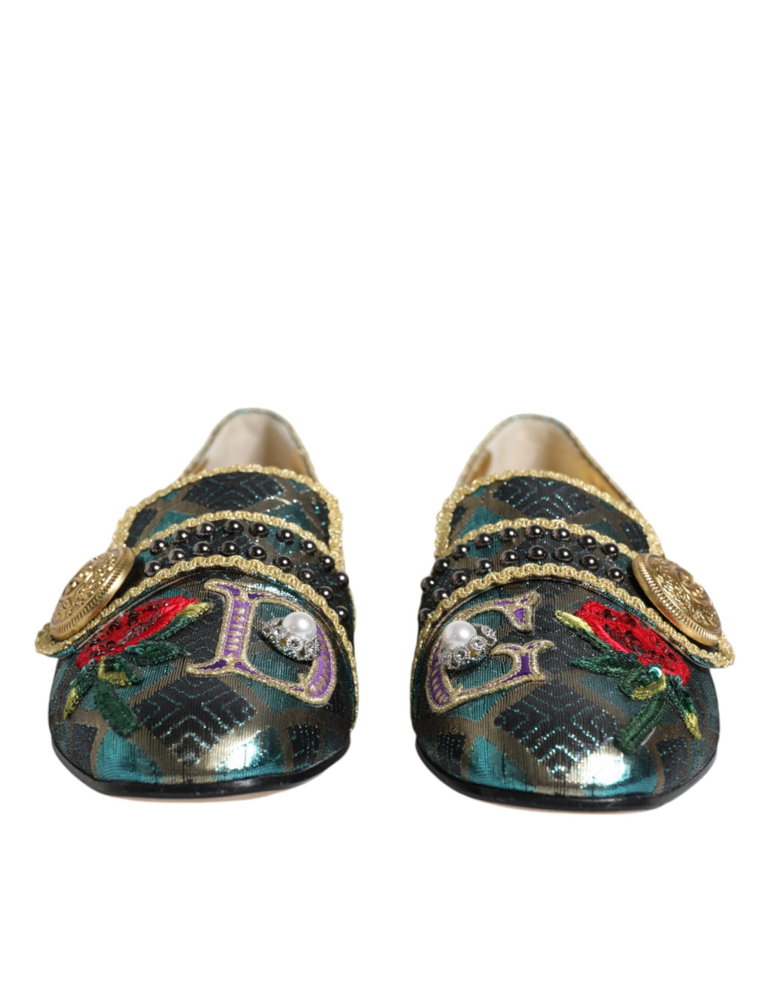 Dolce &amp; Gabbana Multicolor Jacquard Embellished Loafers Shoes