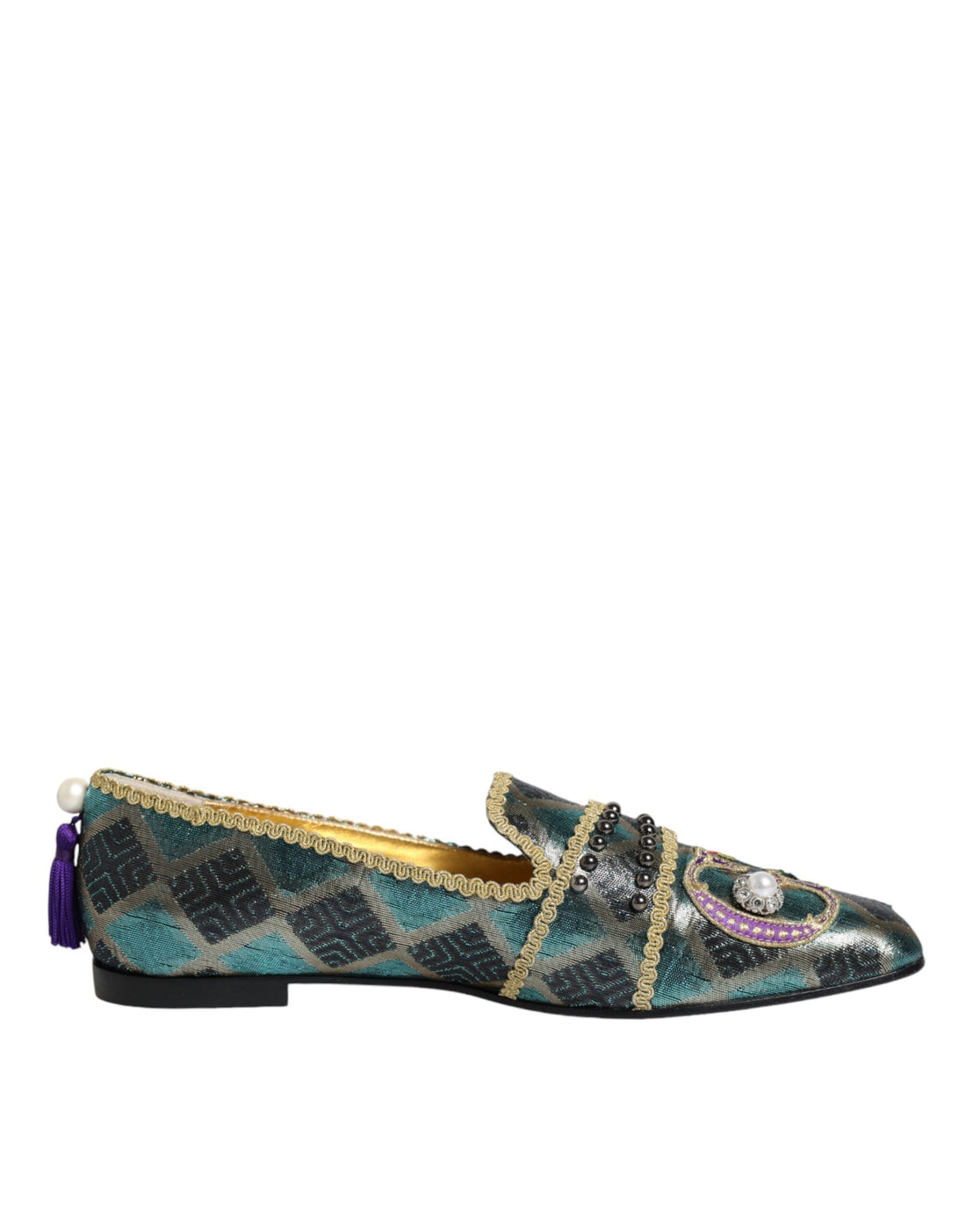 Dolce &amp; Gabbana Multicolor Jacquard Embellished Loafers Shoes