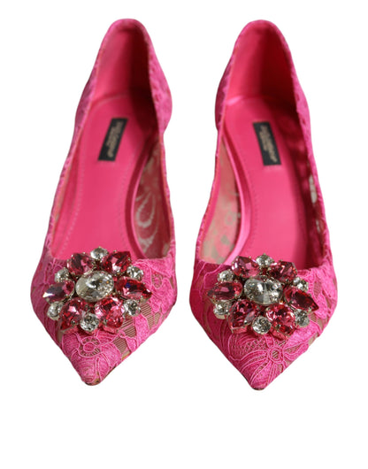 Dolce &amp; Gabbana Pink Taormina Lace Crystal Heels Pumps Shoes