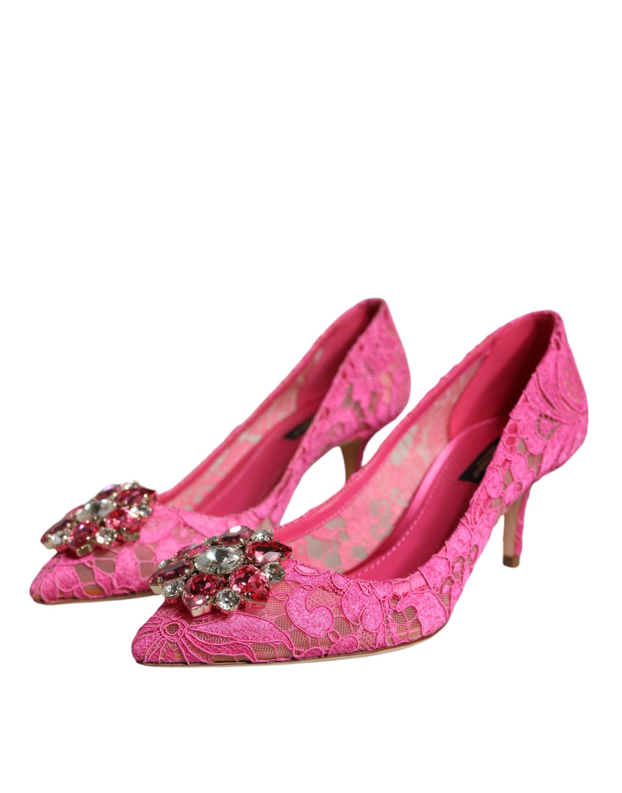 Dolce &amp; Gabbana Pink Taormina Lace Crystal Heels Pumps Shoes