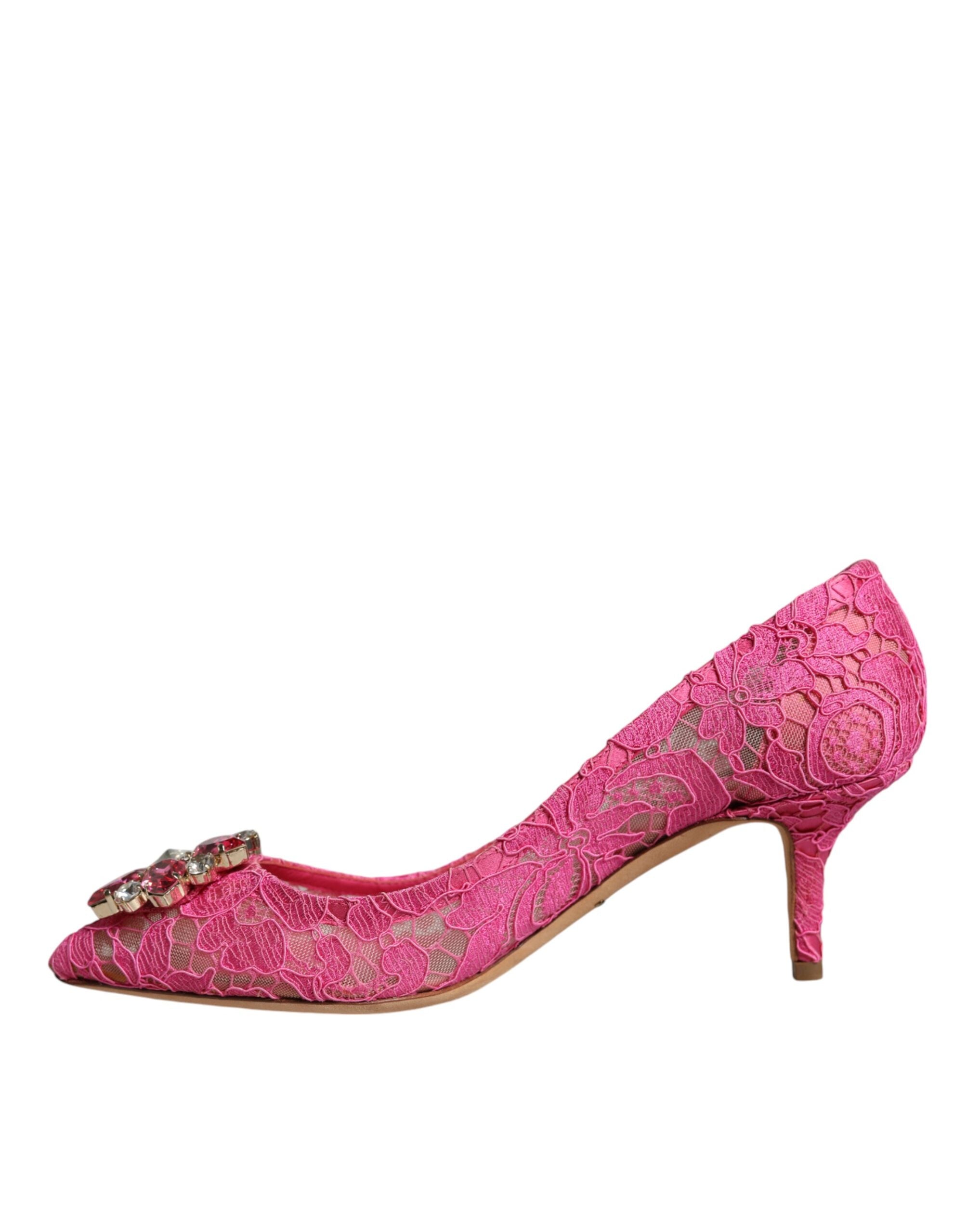 Dolce &amp; Gabbana Pink Taormina Lace Crystal Heels Pumps Shoes