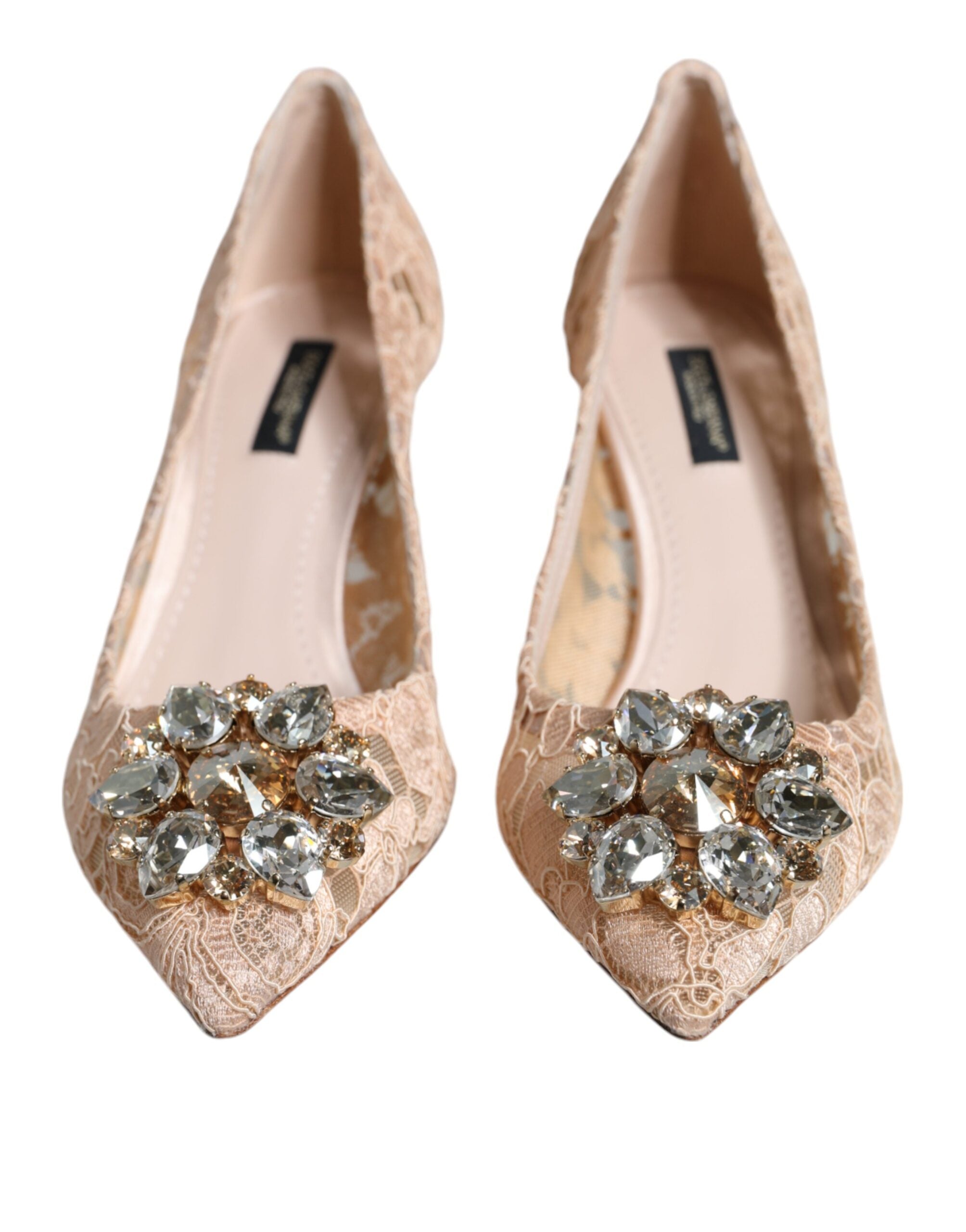 Dolce &amp; Gabbana Beige Taormina Lace Crystal Heels Pumps Shoes