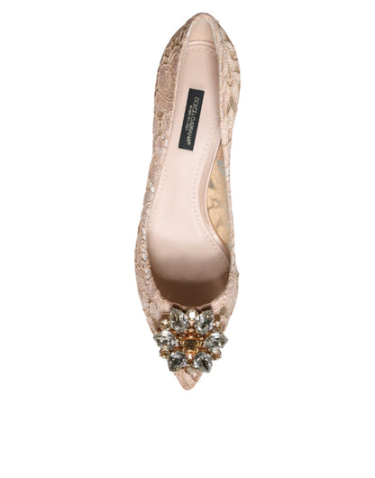 Dolce &amp; Gabbana Beige Taormina Lace Crystal Heels Pumps Shoes