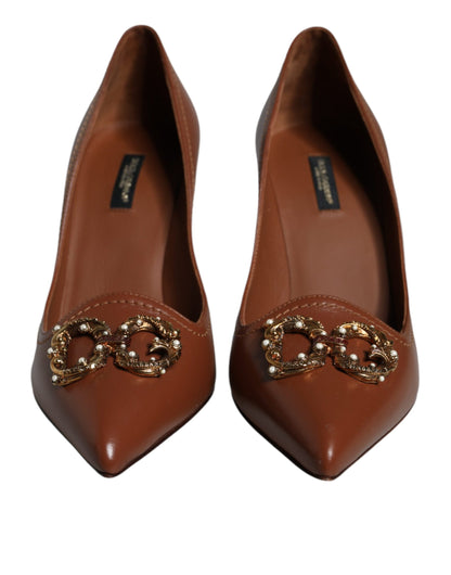 Dolce &amp; Gabbana Brown Amore Calf Leather Heels Pumps Shoes