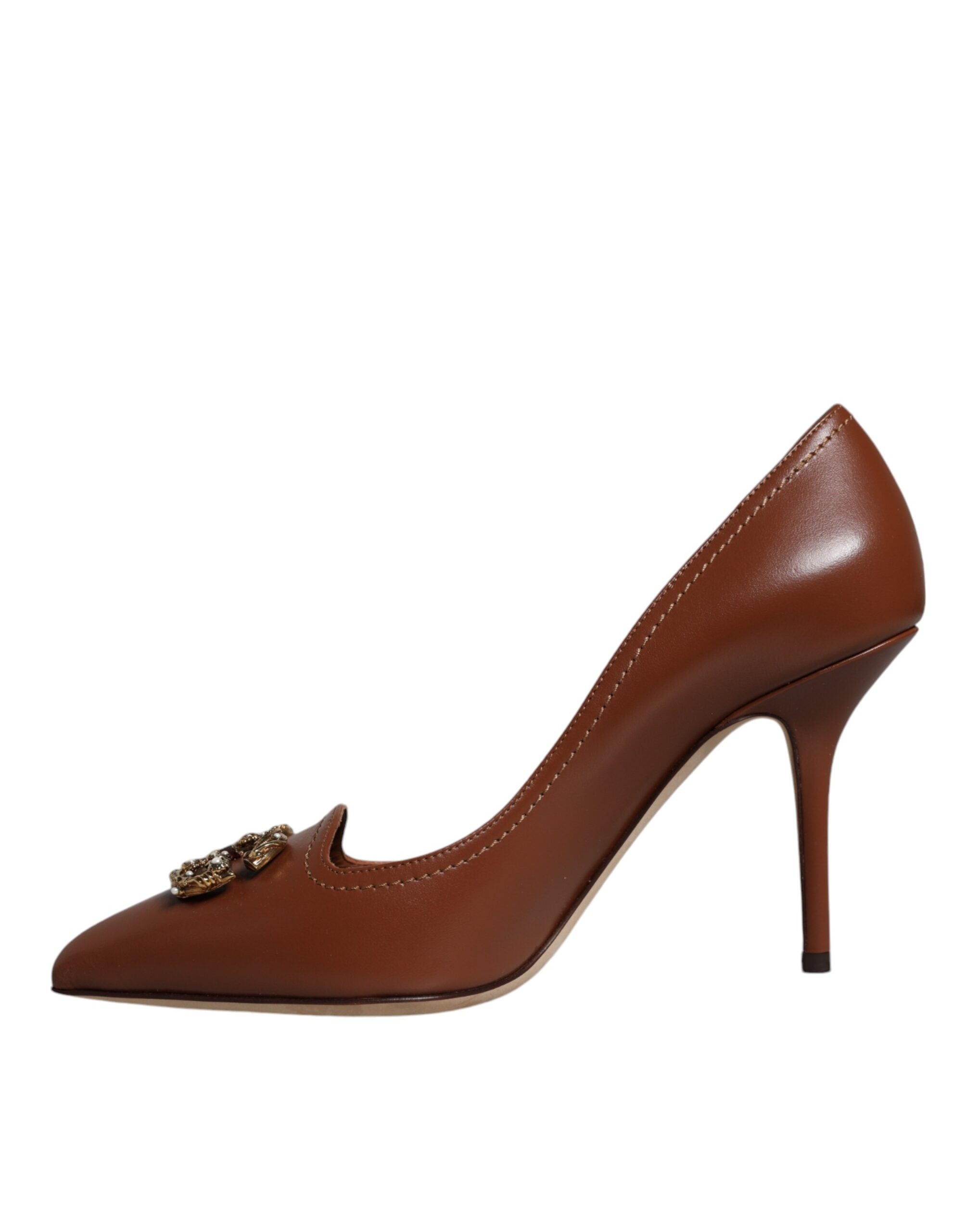 Dolce &amp; Gabbana Brown Amore Calf Leather Heels Pumps Shoes