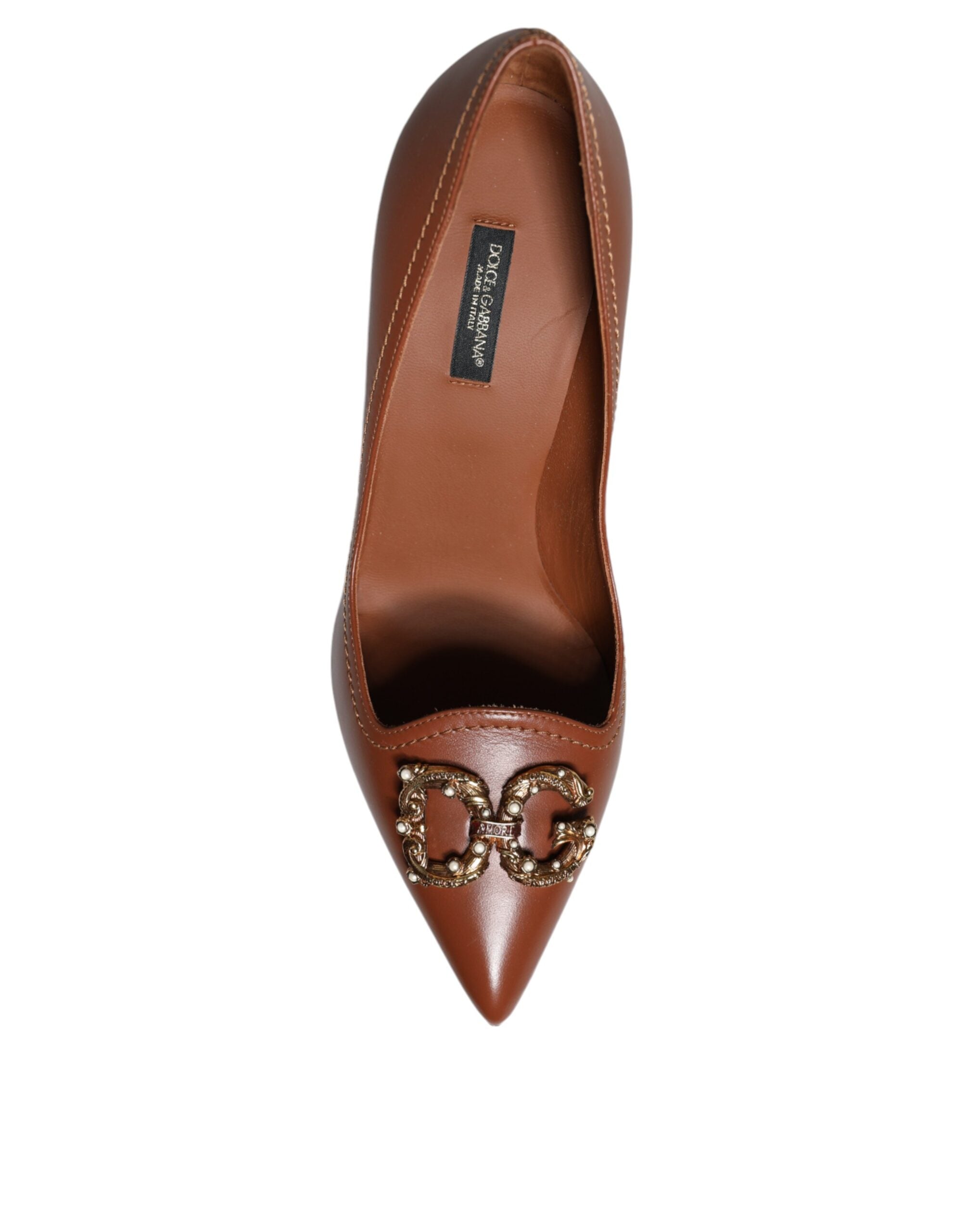 Dolce &amp; Gabbana Brown Amore Calf Leather Heels Pumps Shoes