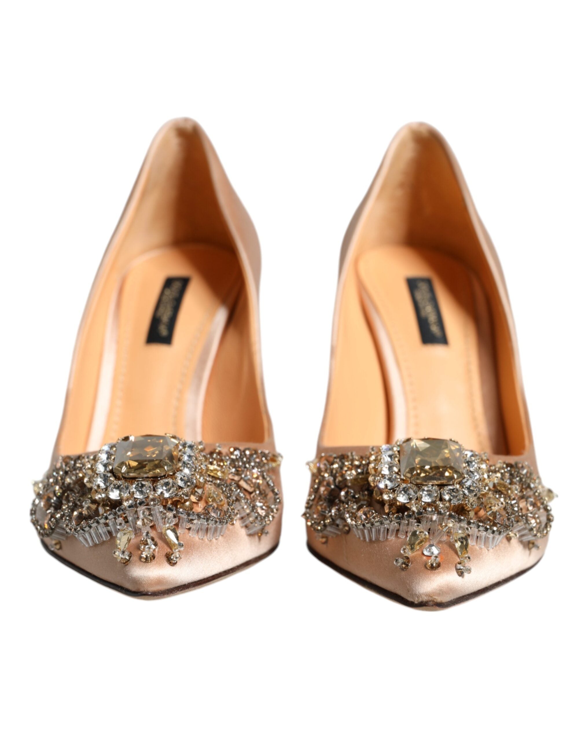 Dolce &amp; Gabbana Beige Satin Crystal High Heels Pumps Shoes