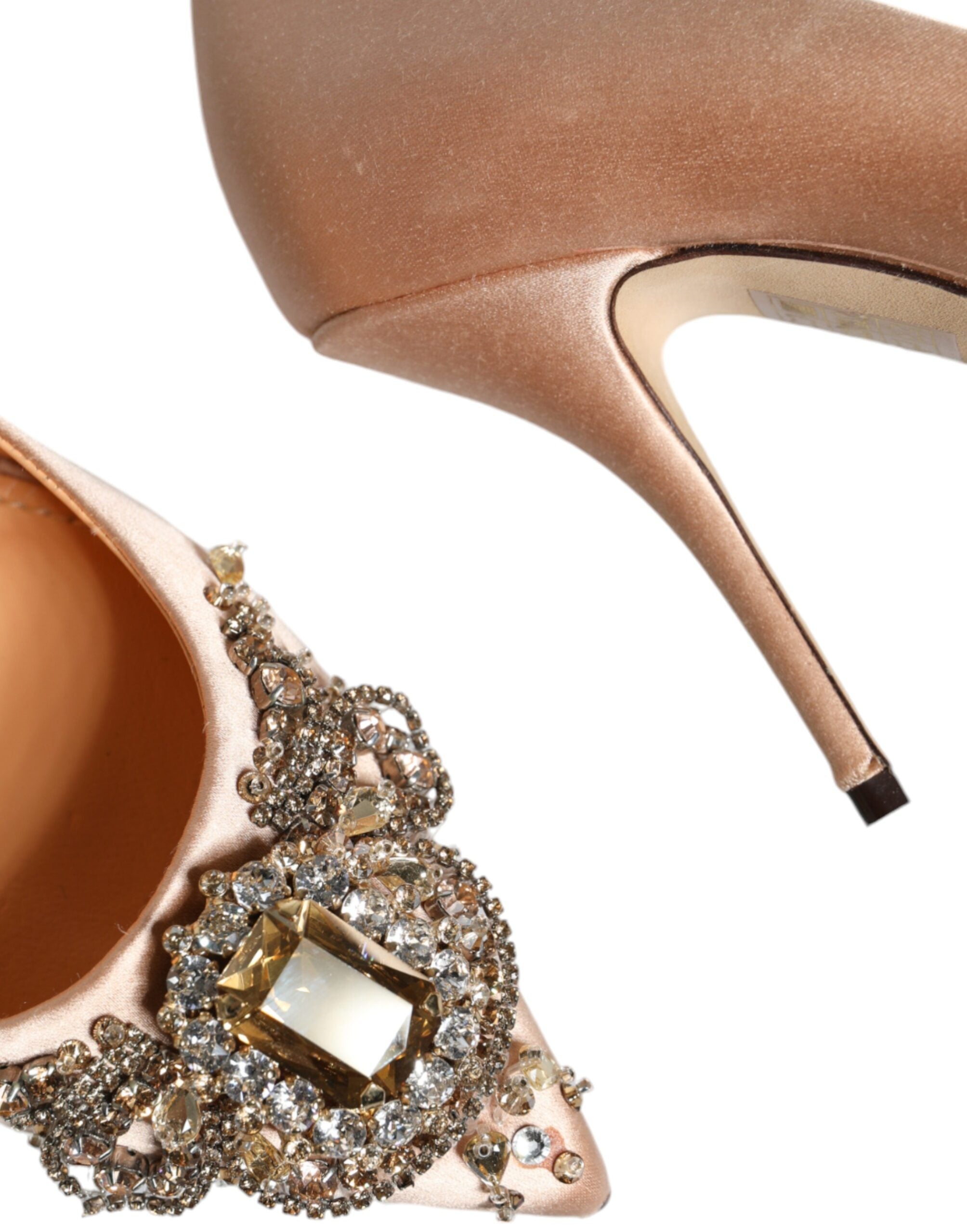 Dolce &amp; Gabbana Beige Satin Crystal High Heels Pumps Shoes