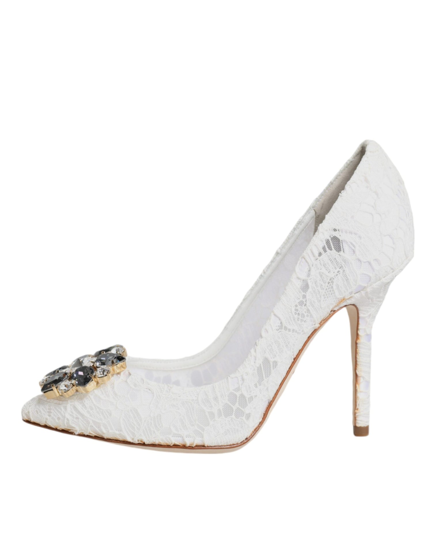 Dolce &amp; Gabbana White Taormina Lace Crystal Heels Pumps Shoes