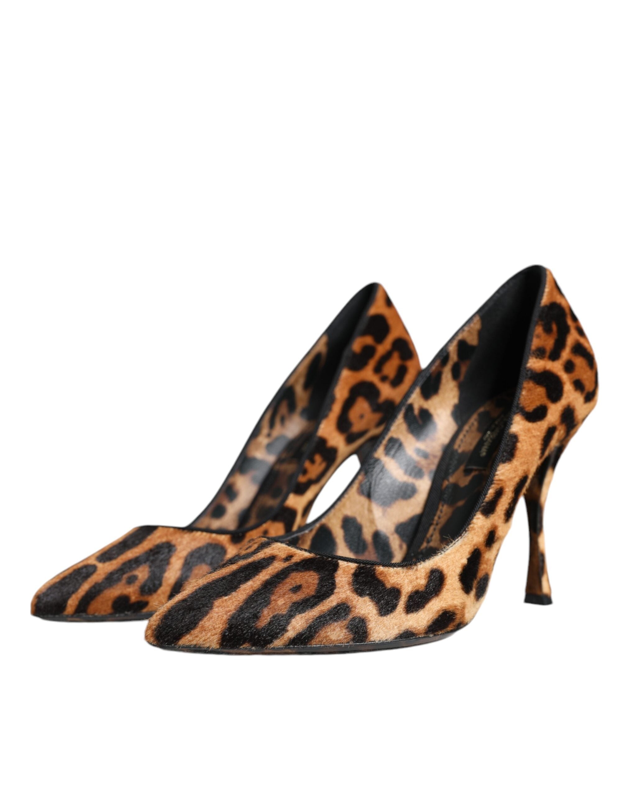 Dolce &amp; Gabbana Brown Leopard Calf Hair Heels Pumps Shoes