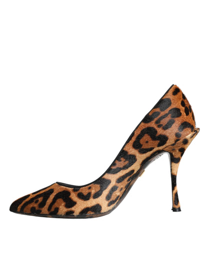 Dolce &amp; Gabbana Brown Leopard Calf Hair Heels Pumps Shoes