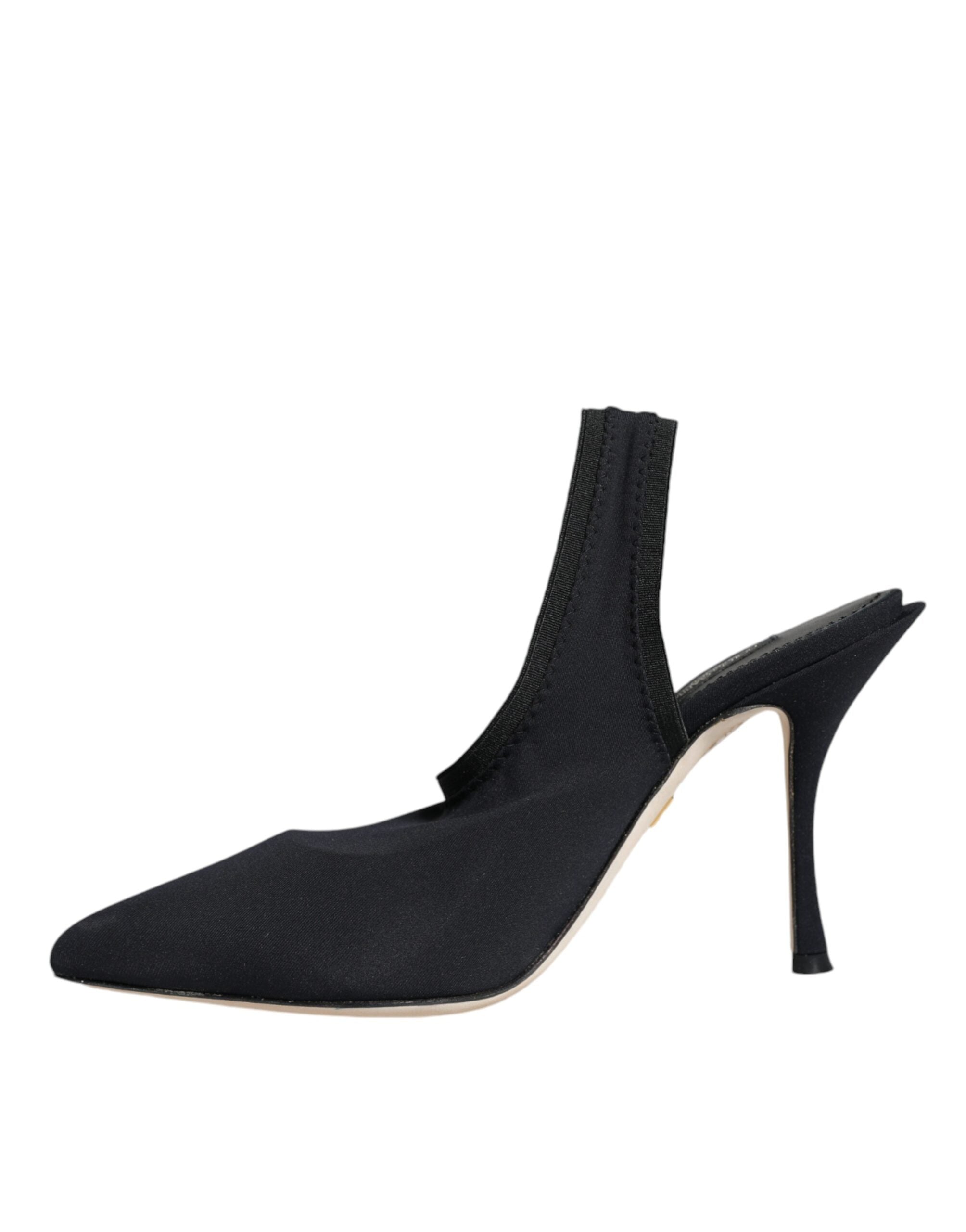 Dolce &amp; Gabbana Black Jersey Stretch Heels Slingback Shoes