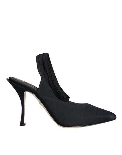 Dolce &amp; Gabbana Black Jersey Stretch Heels Slingback Shoes