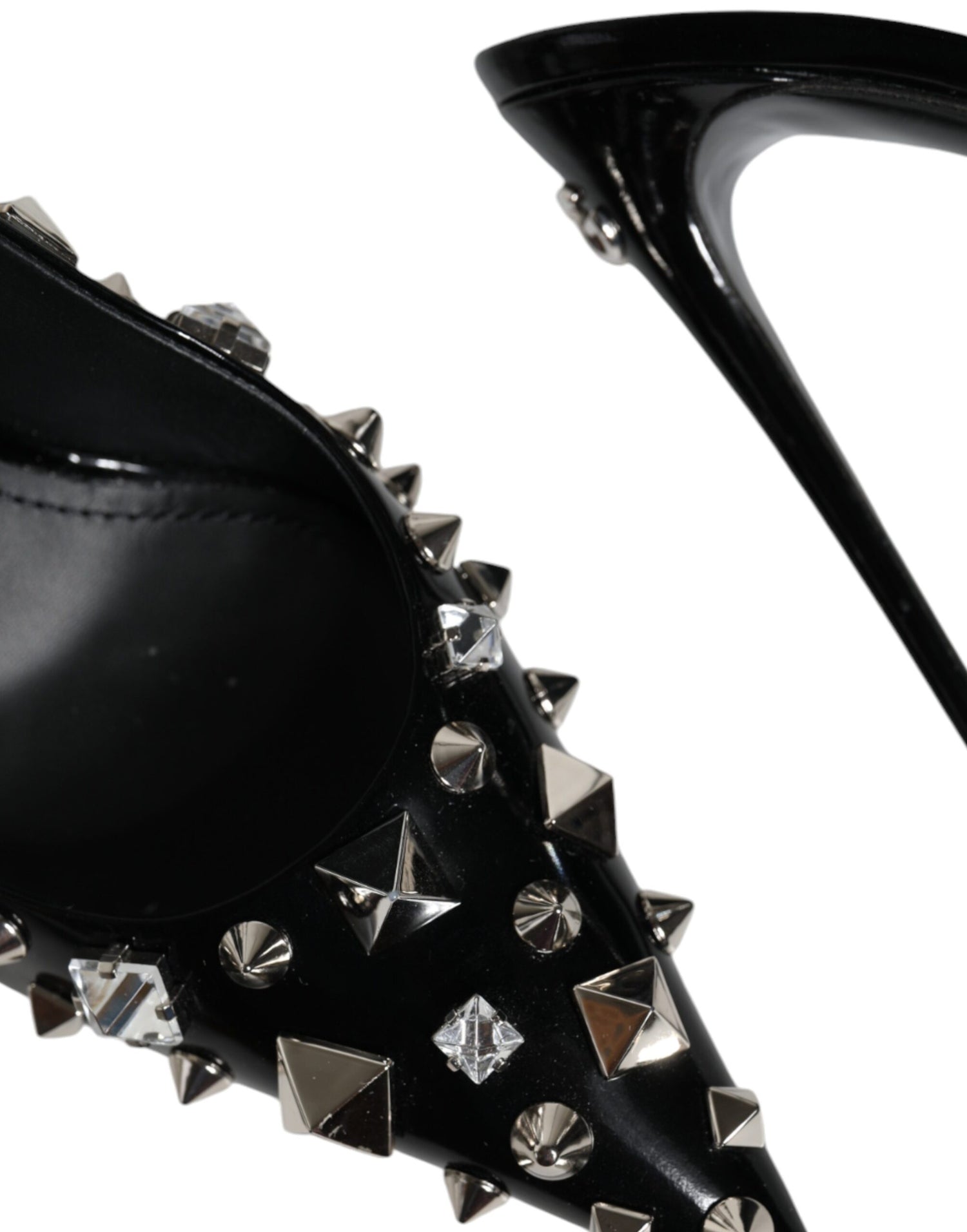 Dolce &amp; Gabbana Black Leather Crystal Stud Slingback Shoes