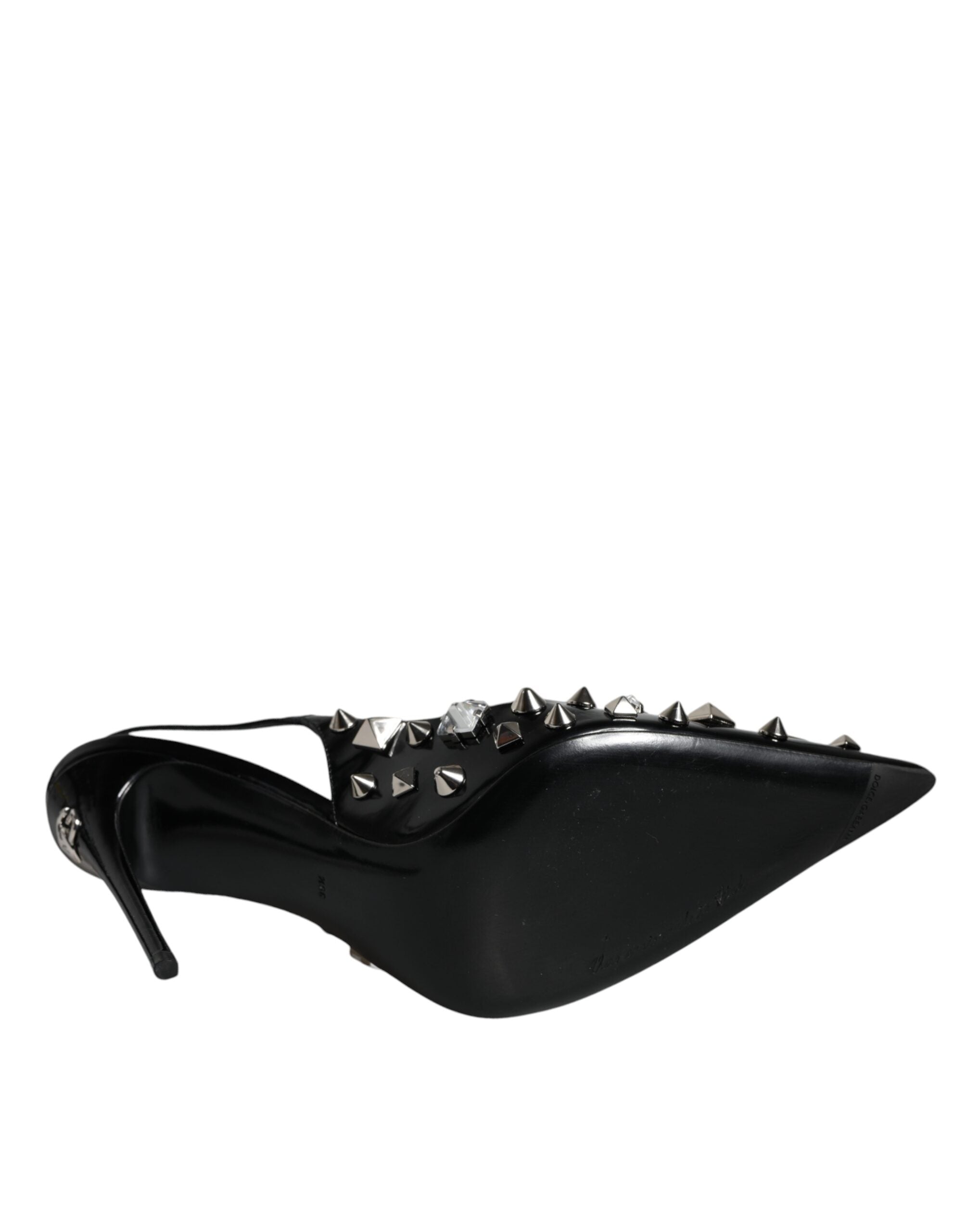 Dolce &amp; Gabbana Black Leather Crystal Stud Slingback Shoes