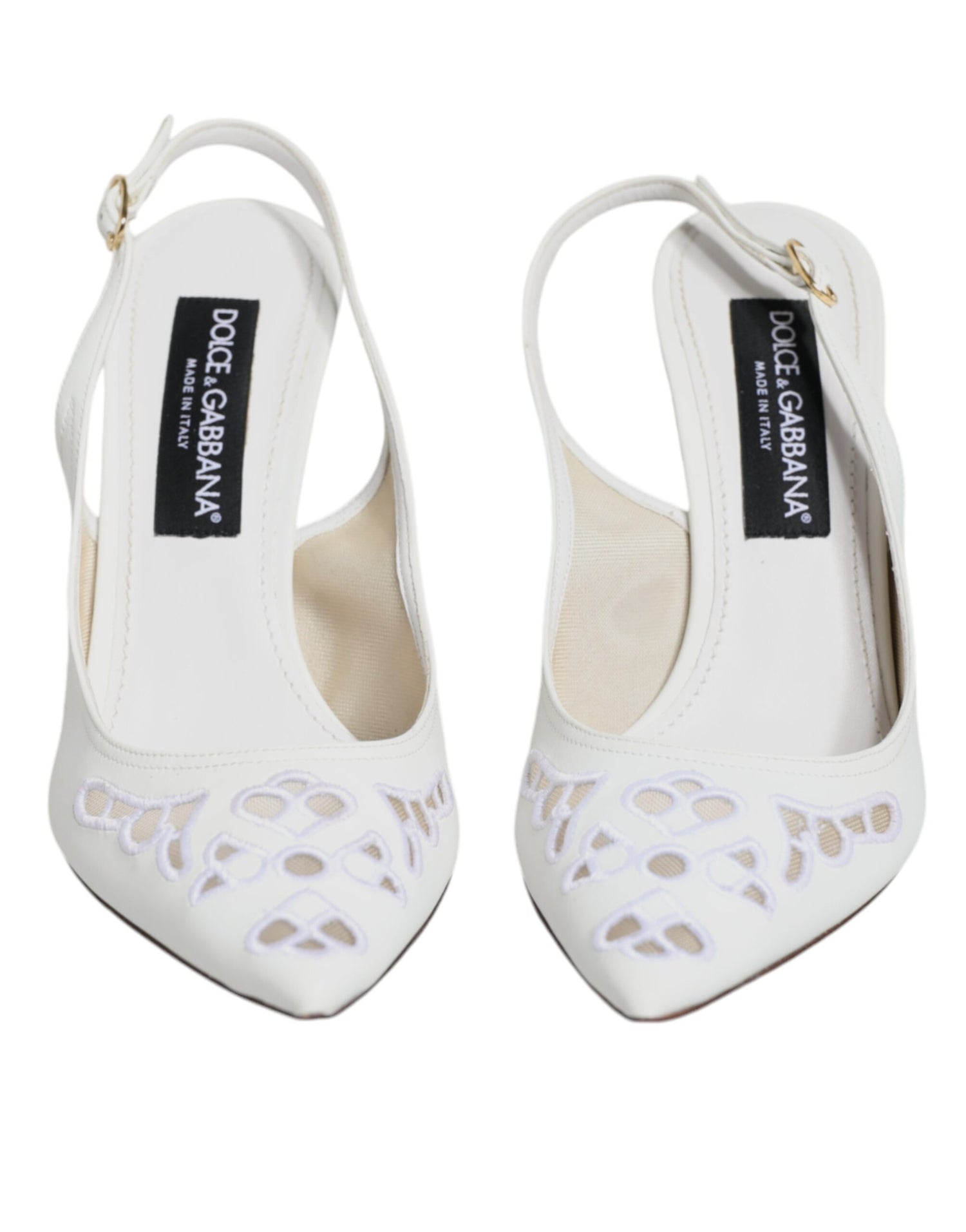 Dolce &amp; Gabbana White Leather Stiletto Heels Slingback Shoes