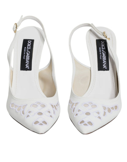 Dolce &amp; Gabbana White Leather Stiletto Heels Slingback Shoes