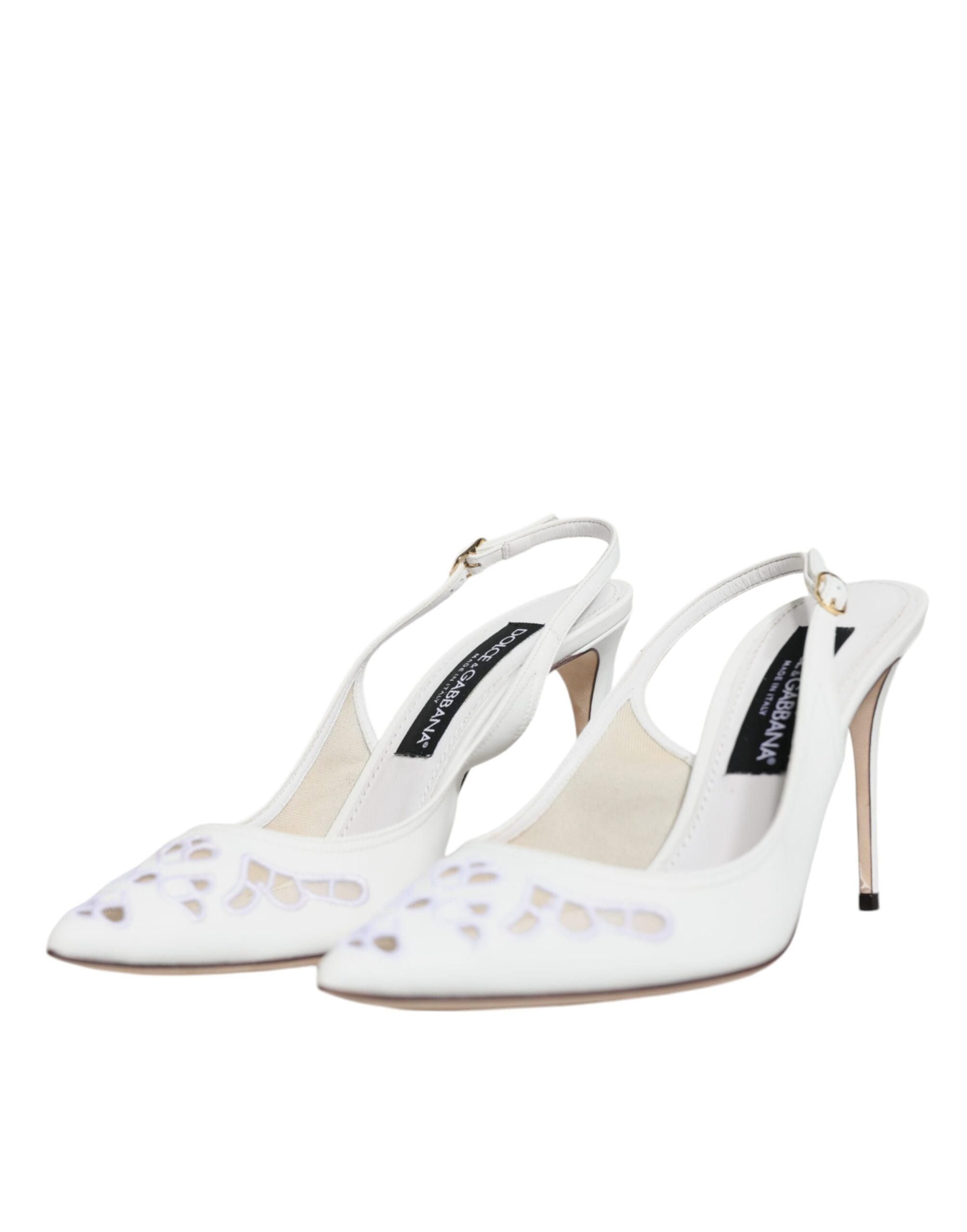 Dolce &amp; Gabbana White Leather Stiletto Heels Slingback Shoes