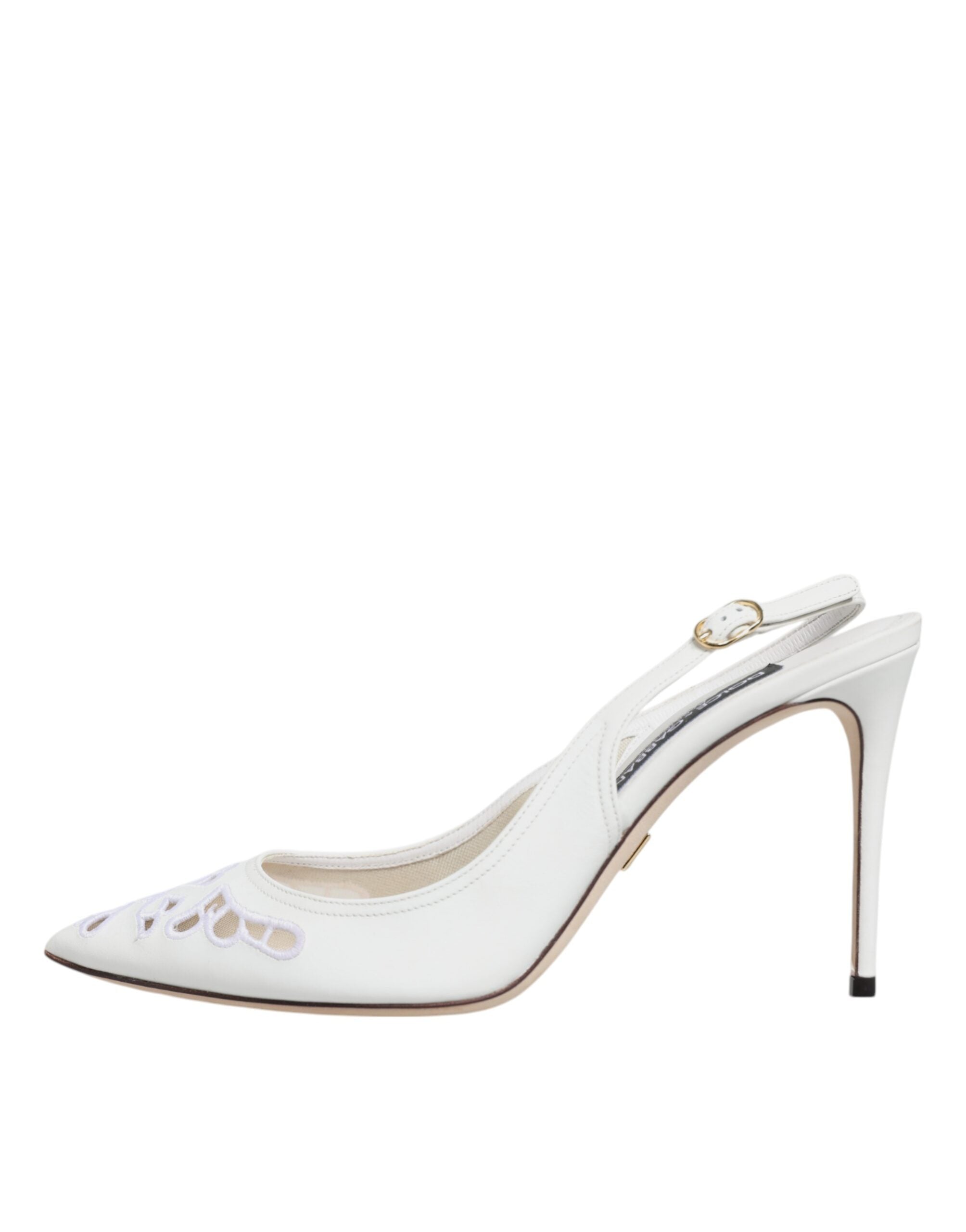 Dolce &amp; Gabbana White Leather Stiletto Heels Slingback Shoes