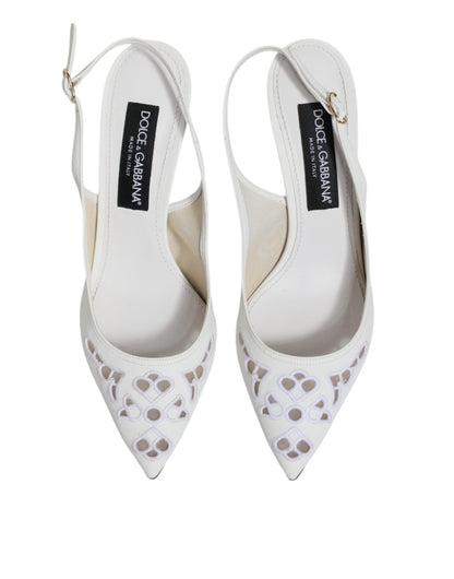 Dolce &amp; Gabbana White Leather Stiletto Heels Slingback Shoes