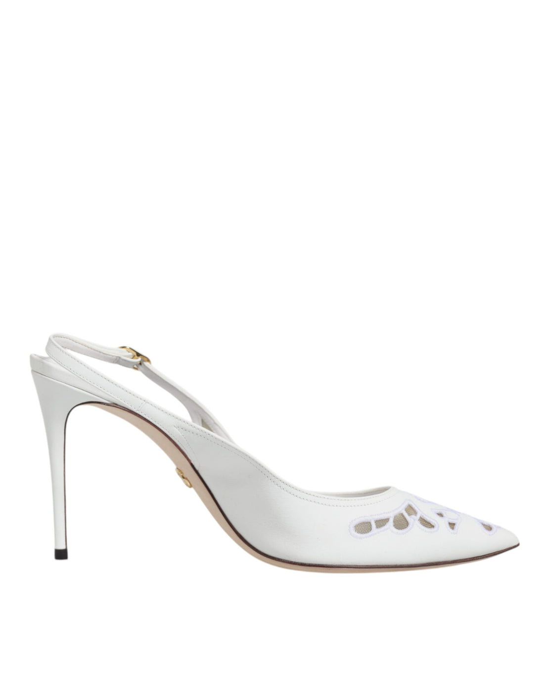 Dolce &amp; Gabbana White Leather Stiletto Heels Slingback Shoes