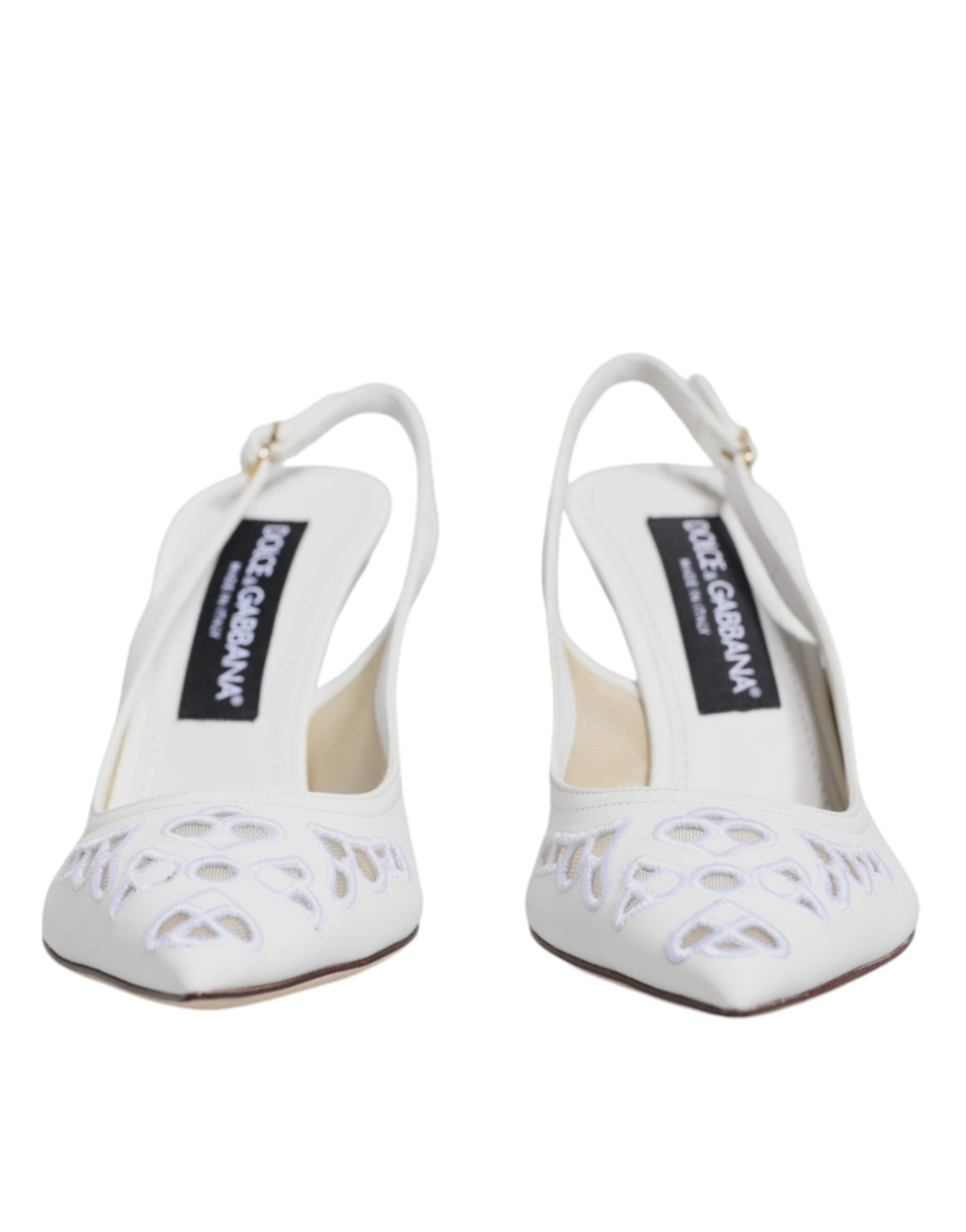 Dolce &amp; Gabbana White Leather Stiletto Heels Slingback Shoes