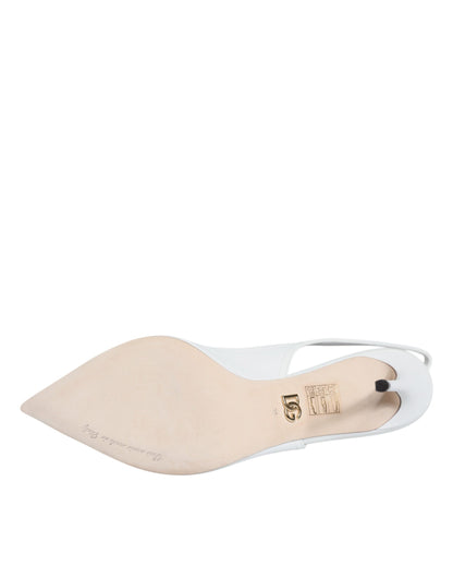 Dolce &amp; Gabbana White Leather Stiletto Heels Slingback Shoes