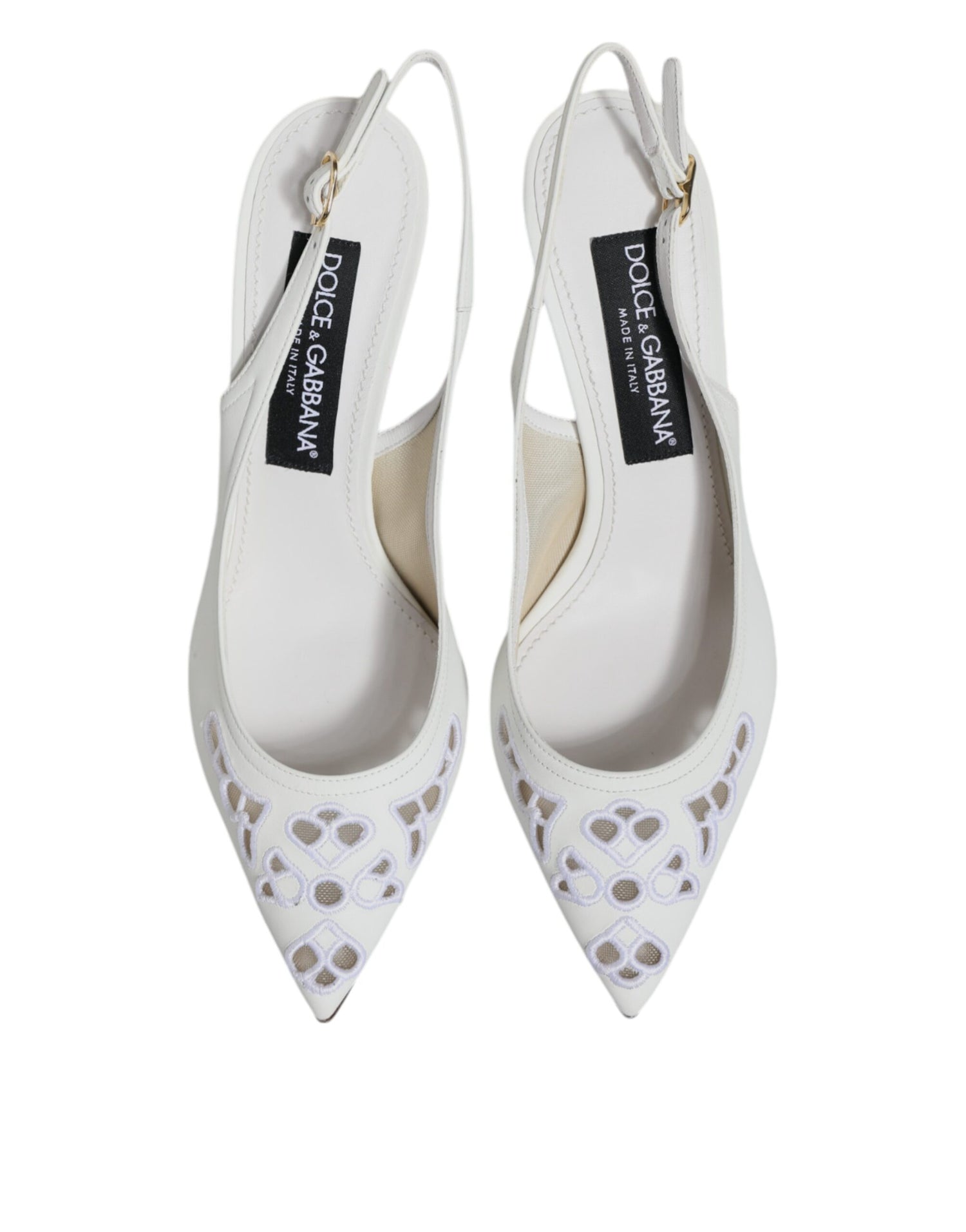 Dolce &amp; Gabbana White Leather Stiletto Heels Slingback Shoes