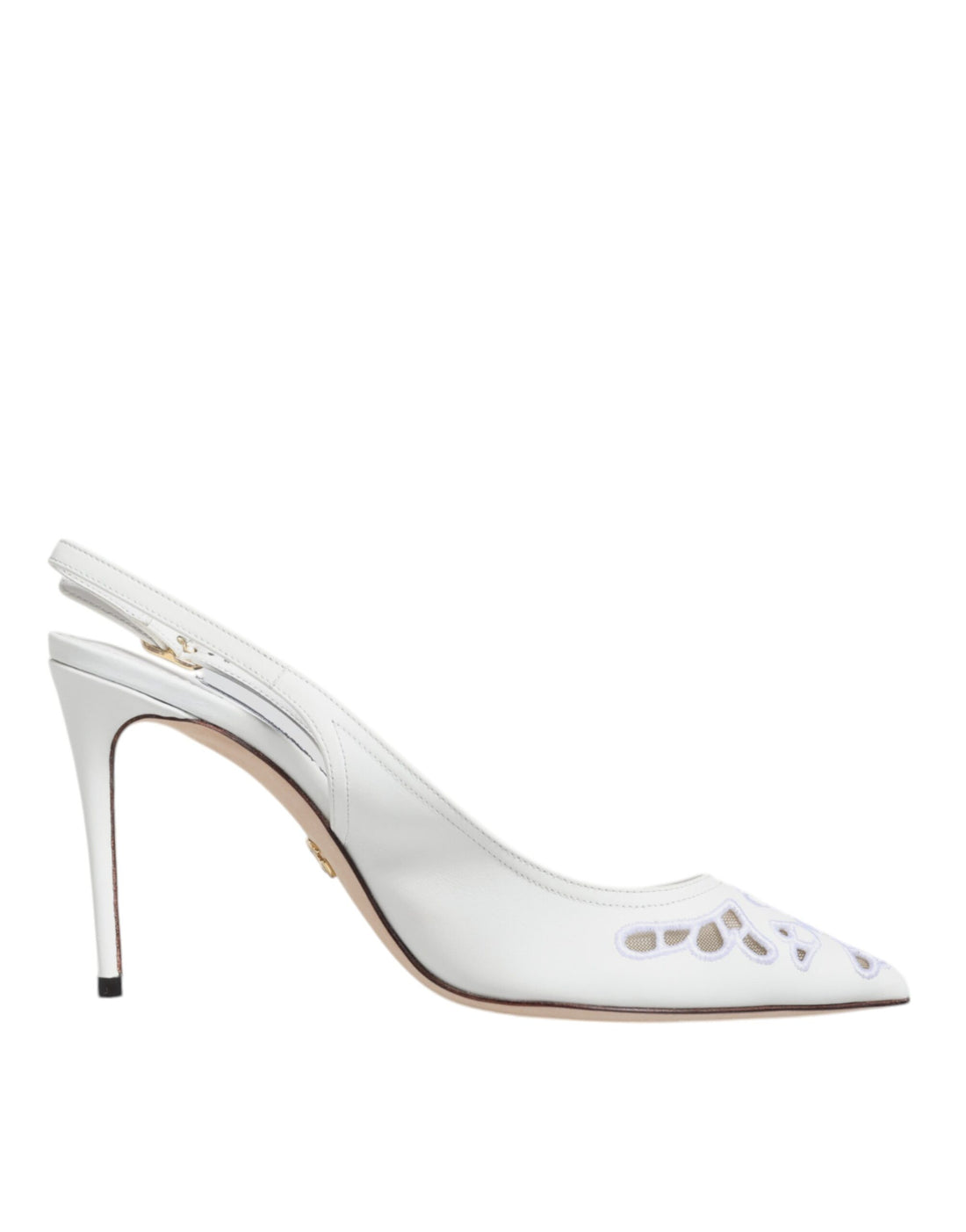 Dolce &amp; Gabbana White Leather Stiletto Heels Slingback Shoes