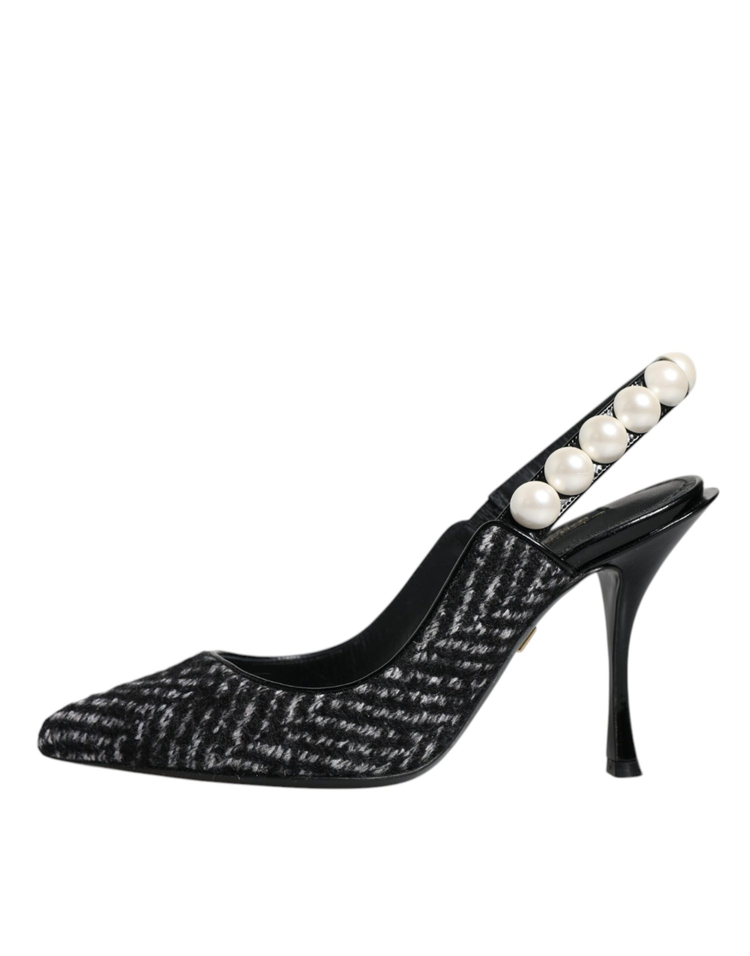 Dolce &amp; Gabbana White Black Chevron Faux Pearl Slingback Shoes