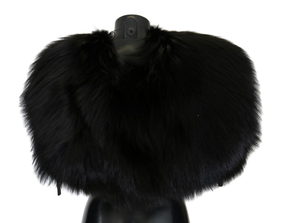 Dolce &amp; Gabbana Elegant Black Silver Fox Fur Wrap Scarf