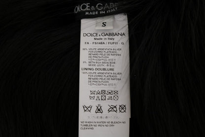 Dolce &amp; Gabbana Elegant Black Silver Fox Fur Scarf