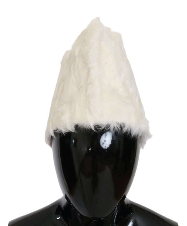 Dolce &amp; Gabbana Elegant White Fur Beanie Luxury Winter Hat