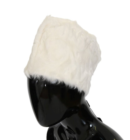 Dolce &amp; Gabbana Elegant White Fur Beanie Luxury Winter Hat