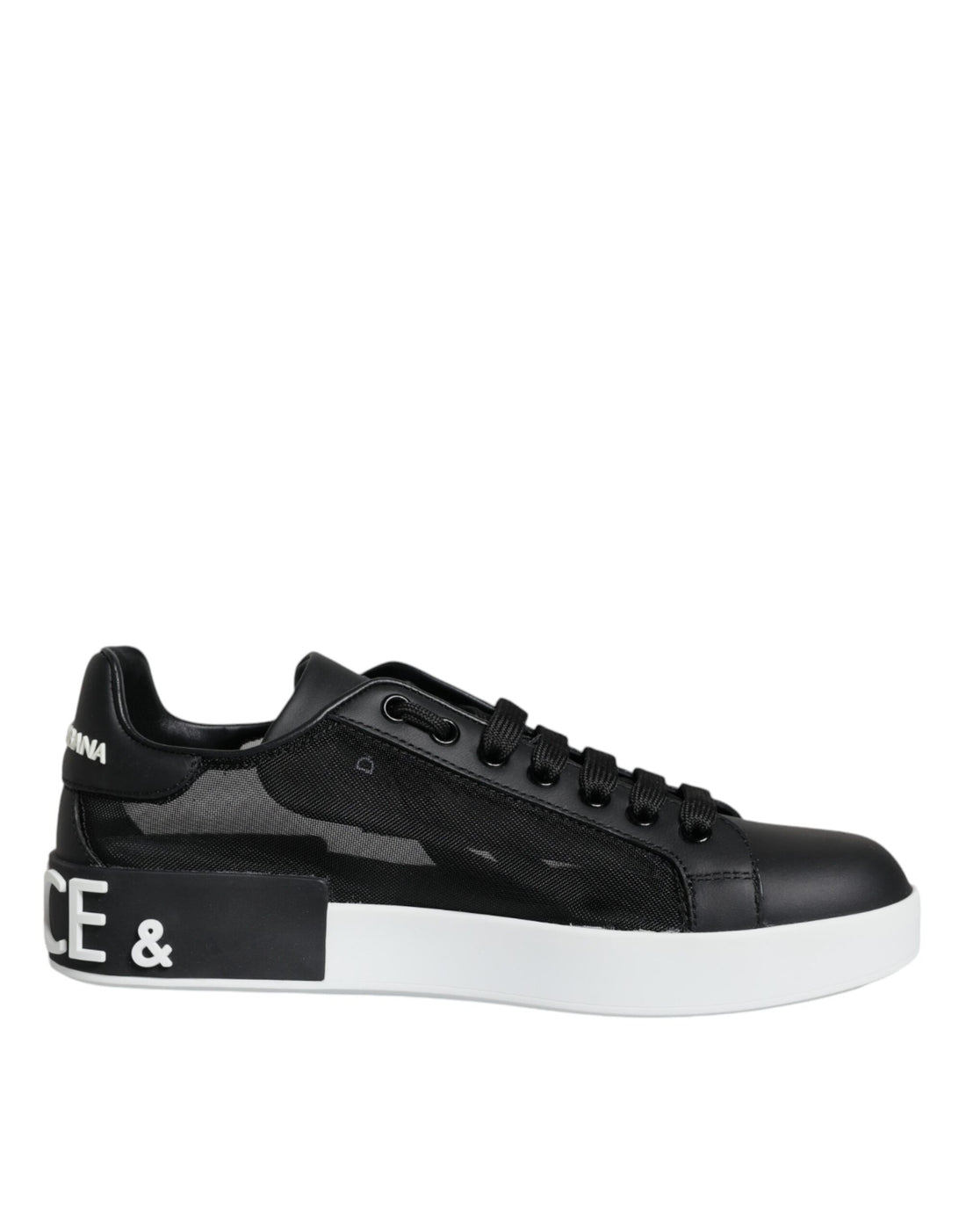 Dolce &amp; Gabbana Black Calf Leather Portofino Sneakers Shoes