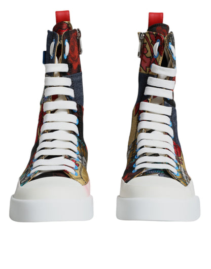 Dolce &amp; Gabbana Multicolor Patchwork Logo High Top Sneakers Shoes