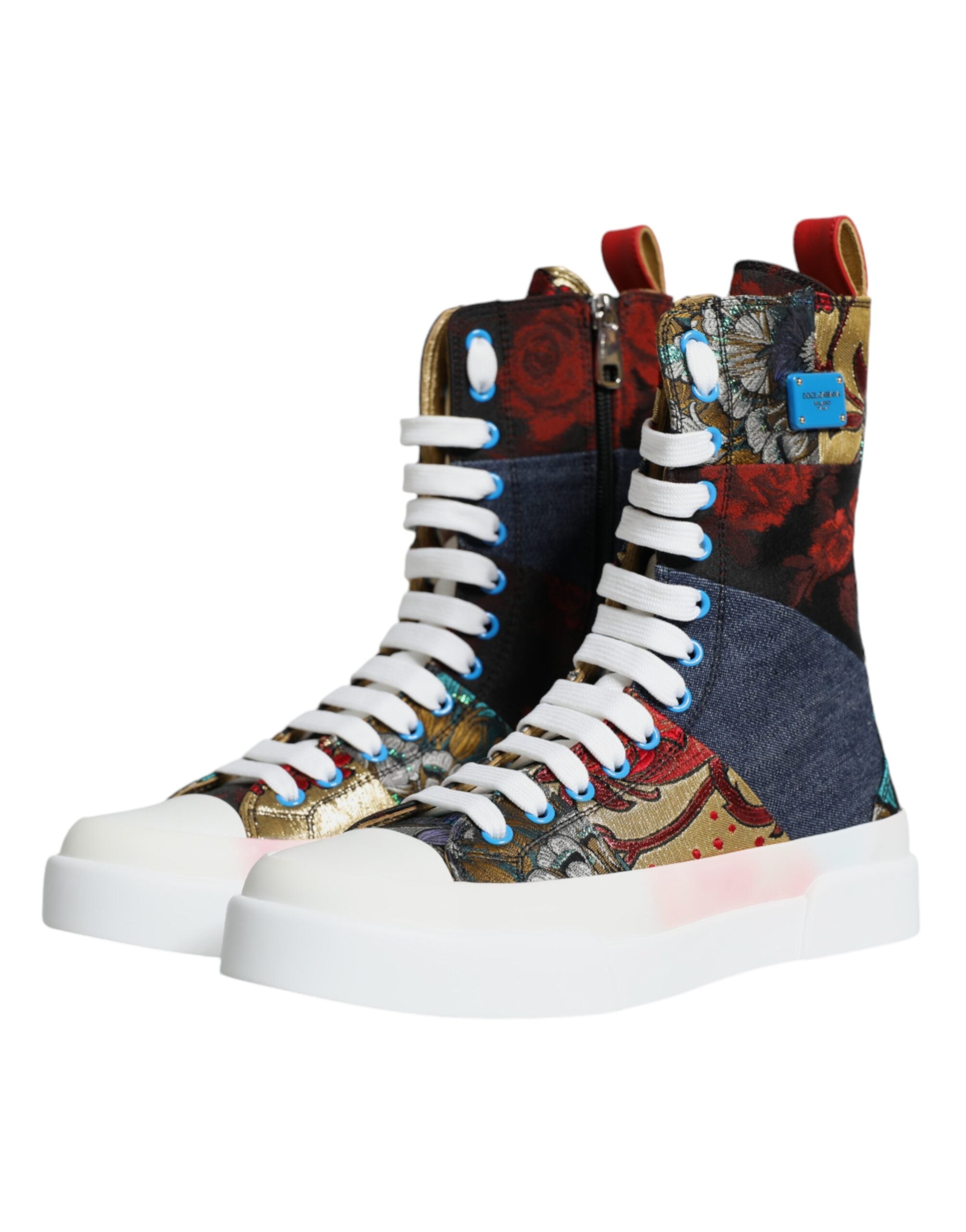 Dolce &amp; Gabbana Multicolor Patchwork Logo High Top Sneakers Shoes