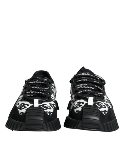 Dolce &amp; Gabbana Black Logo Lace Up Low Top NS1 Sneakers Shoes